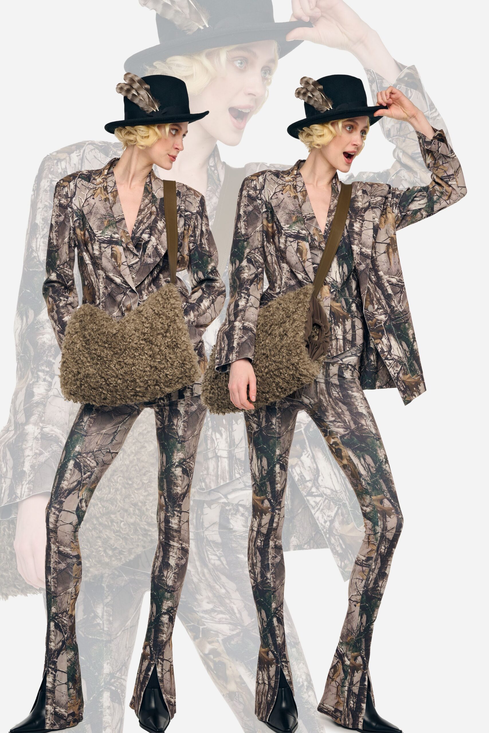 multi-colored fitted suit with accessories
