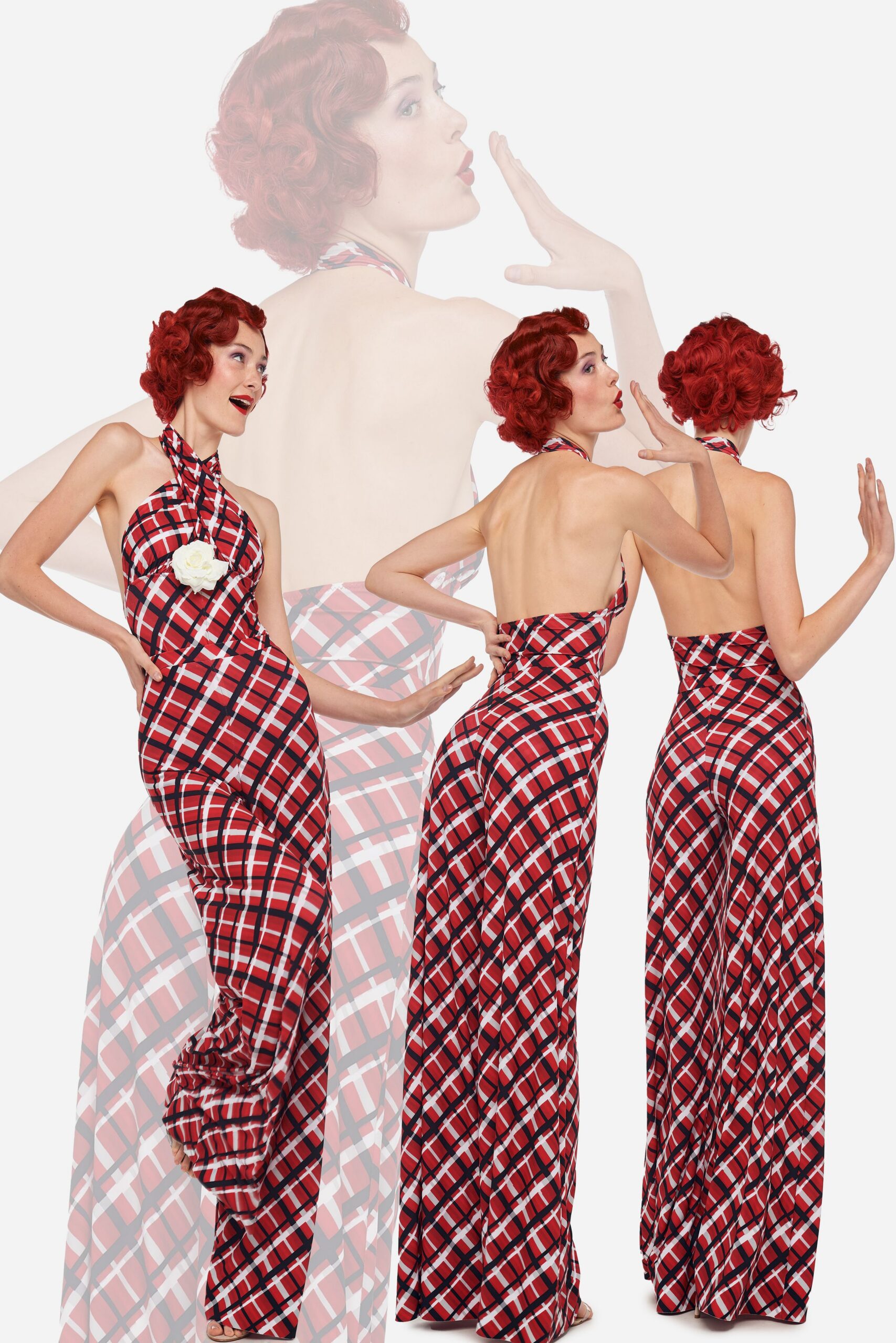 red and black printed gown