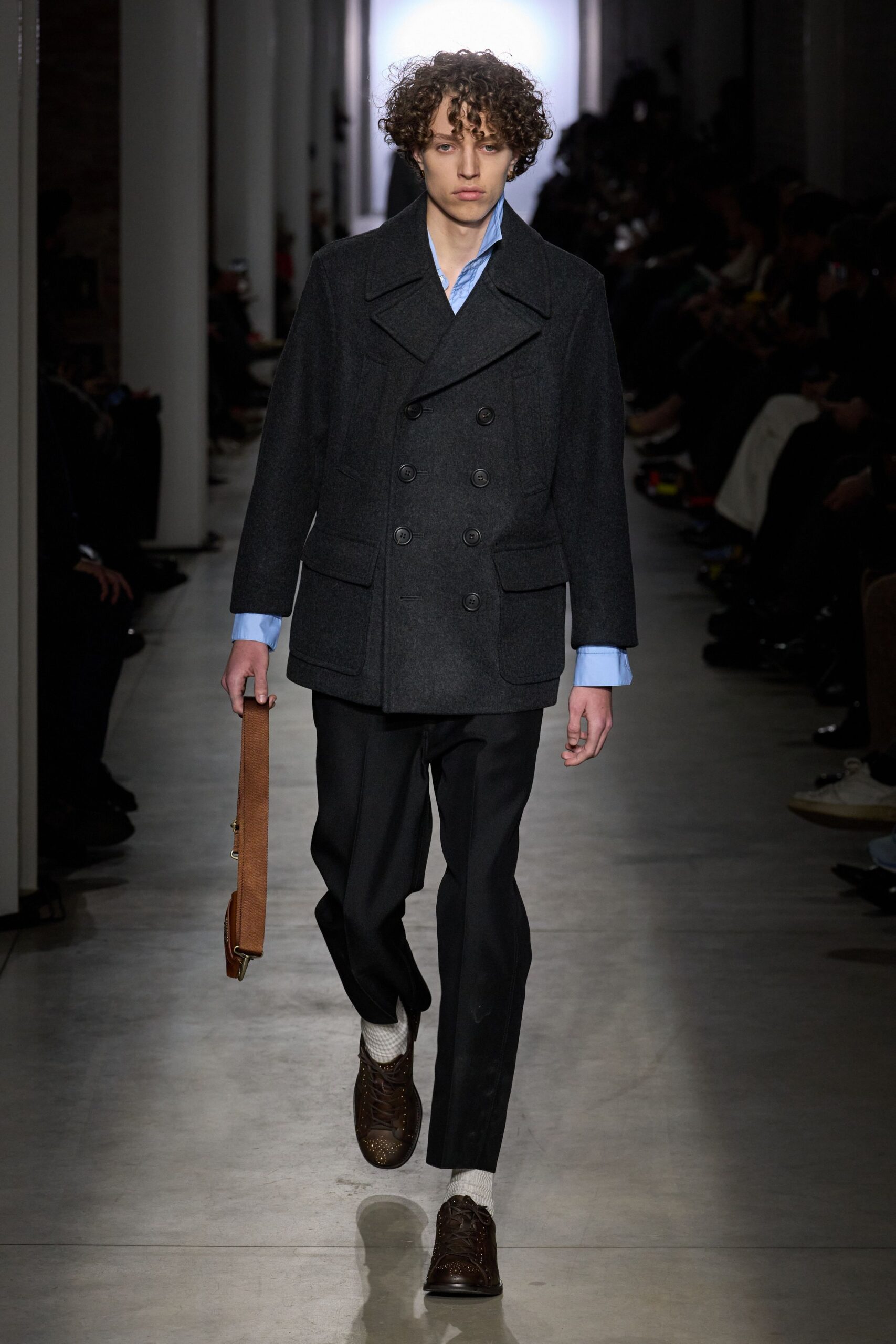 gray wool long-sleeve collared structured jacket