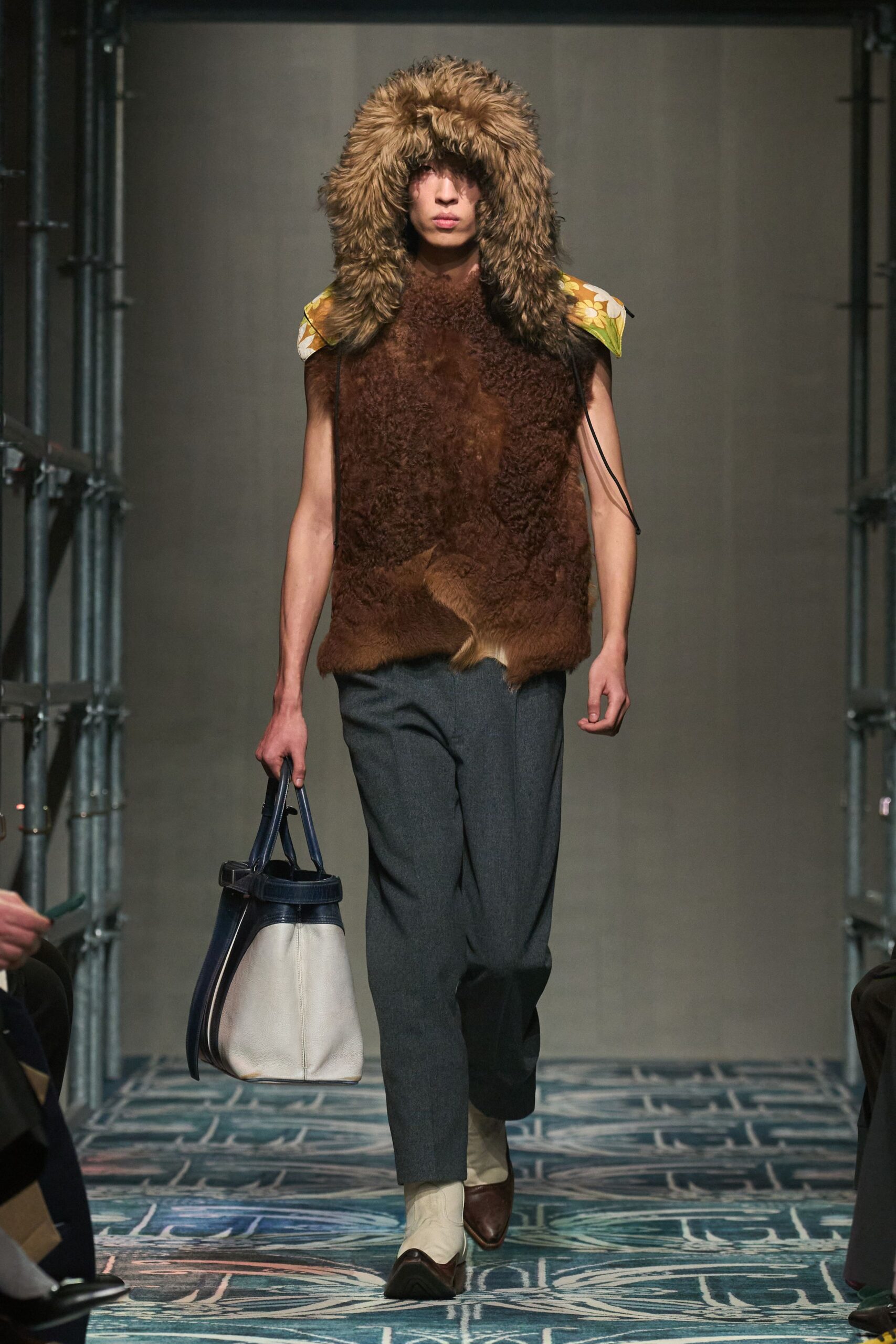 brown fur sleeveless fitted layered top