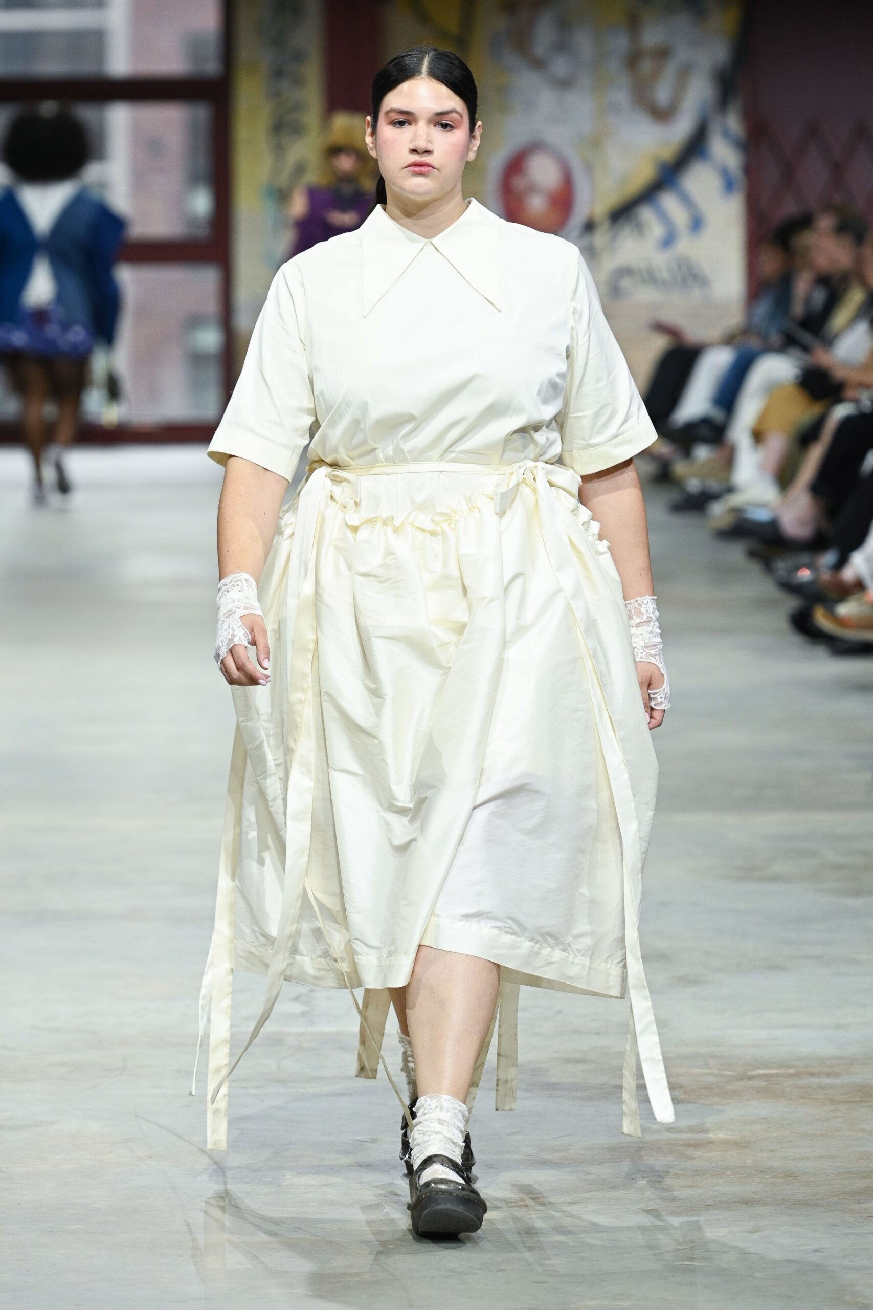 white cotton short-sleeve collared relaxed belted midi dress