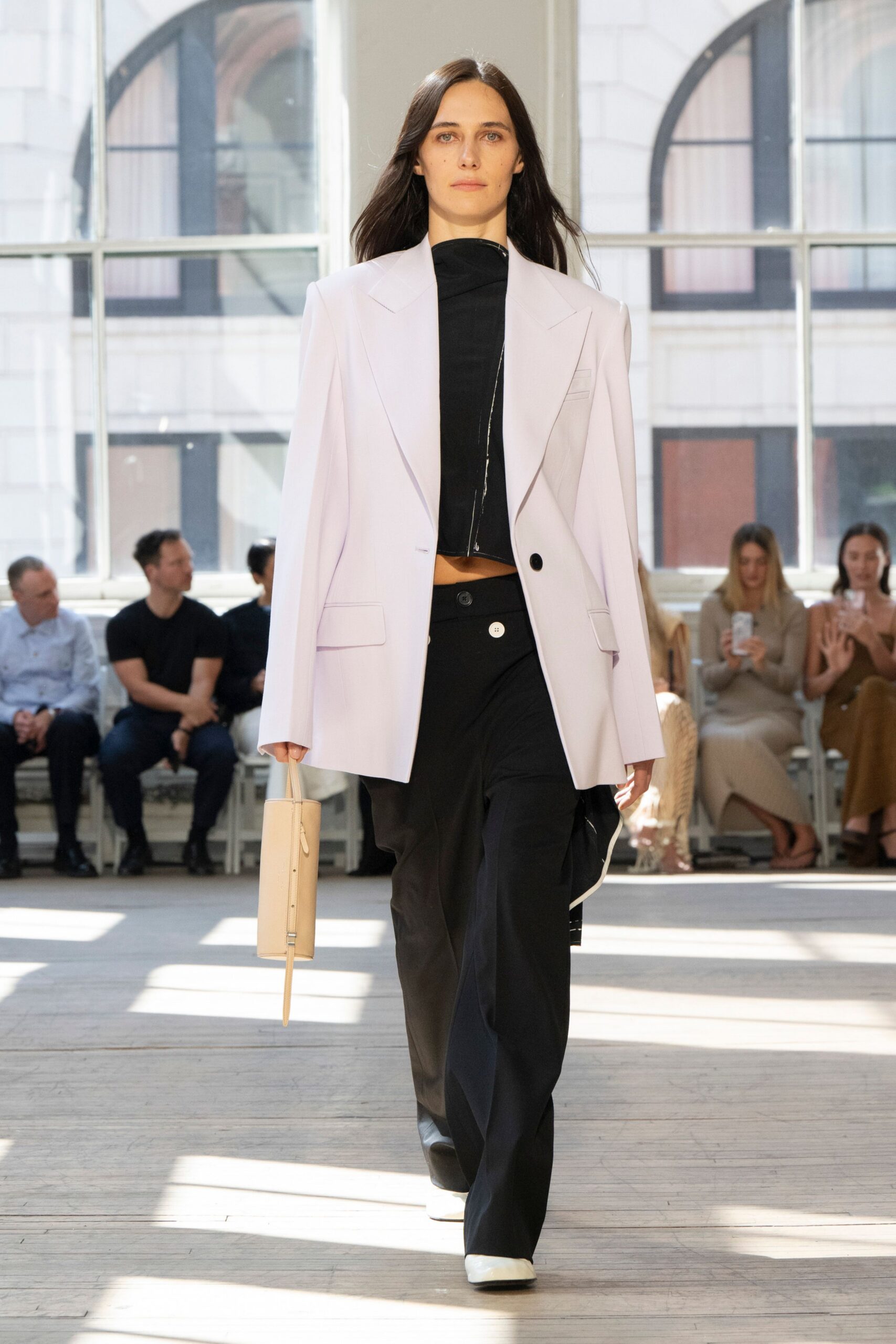 white tailored blazer with black top