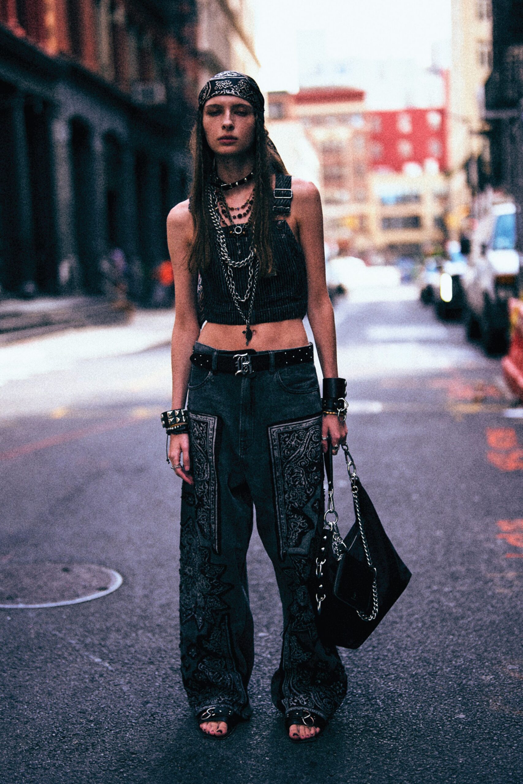 black denim relaxed wide-leg pants
