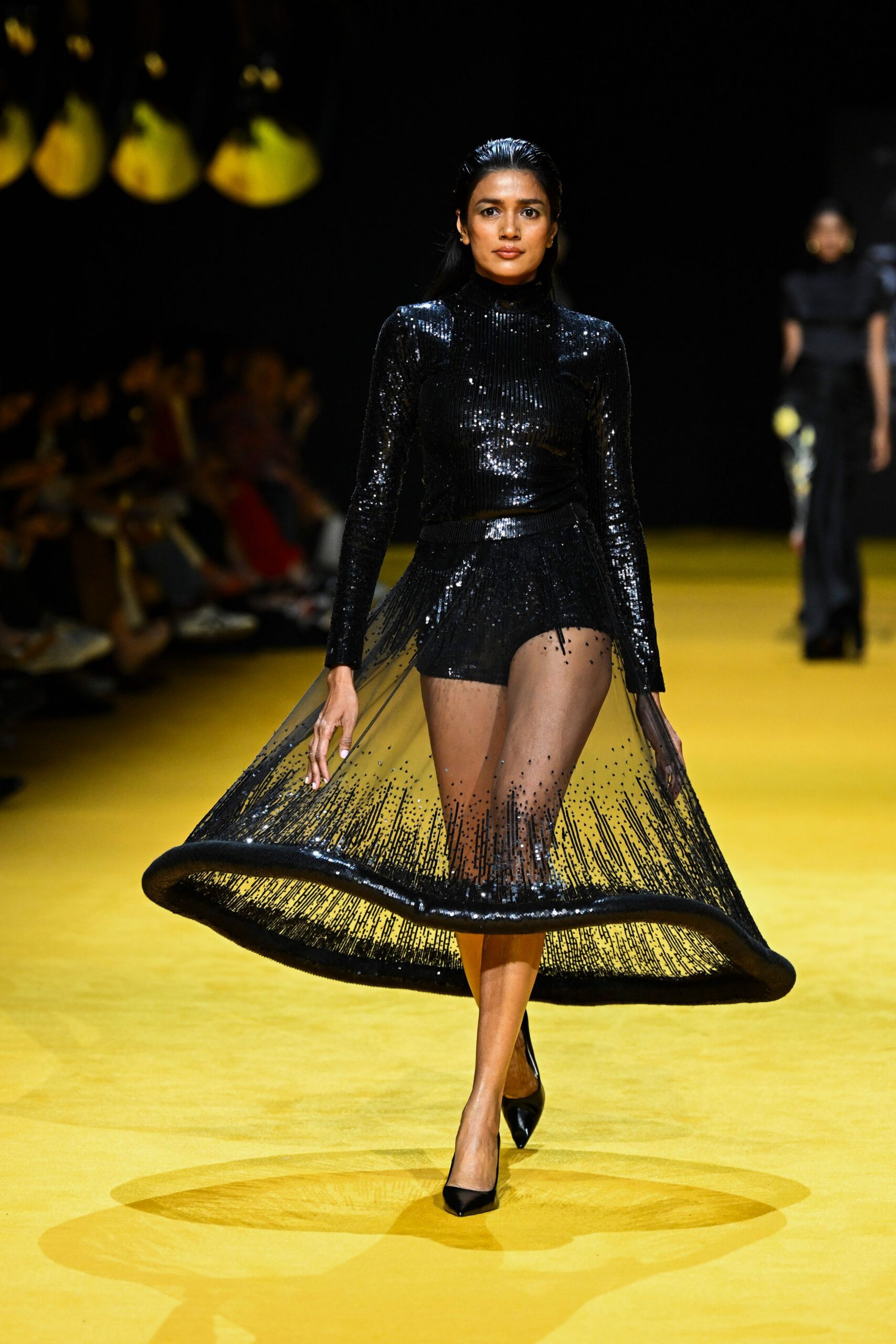 black sequin mini dress