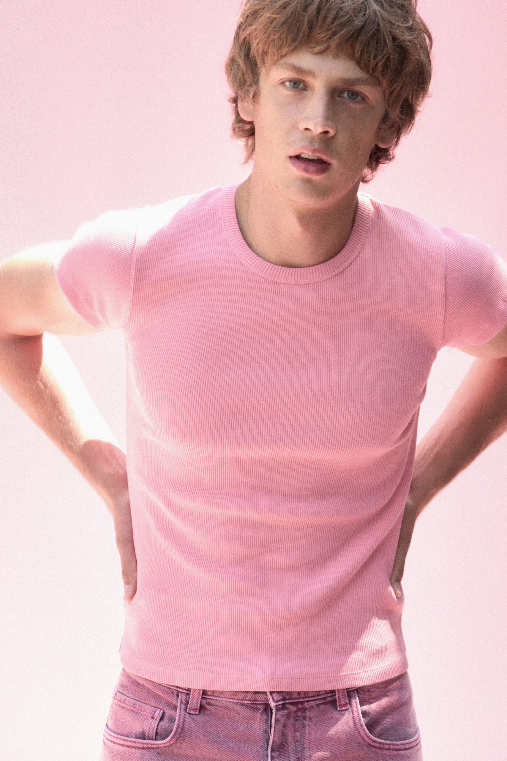 pink denim slim jeans