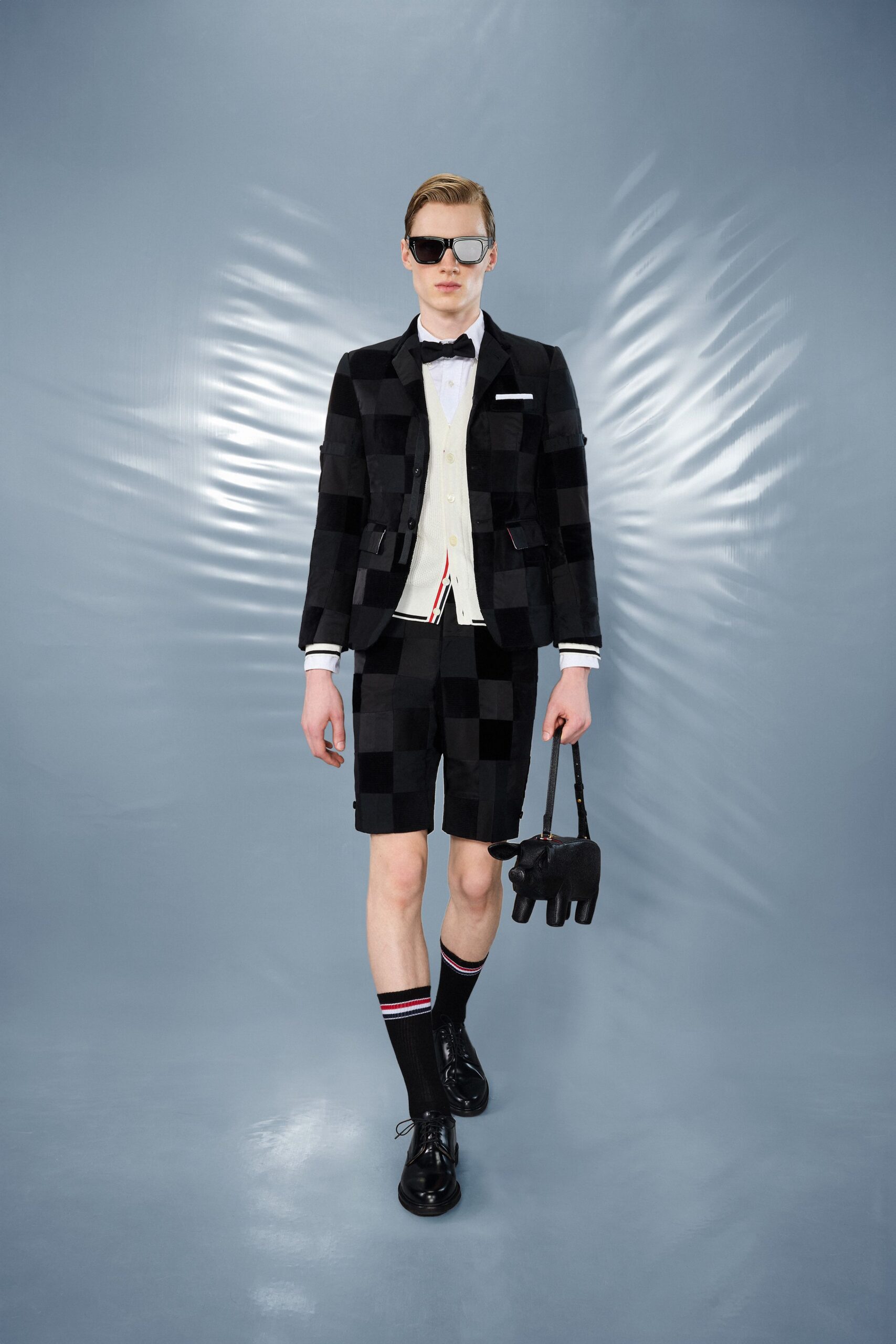 black checked blazer with shorts