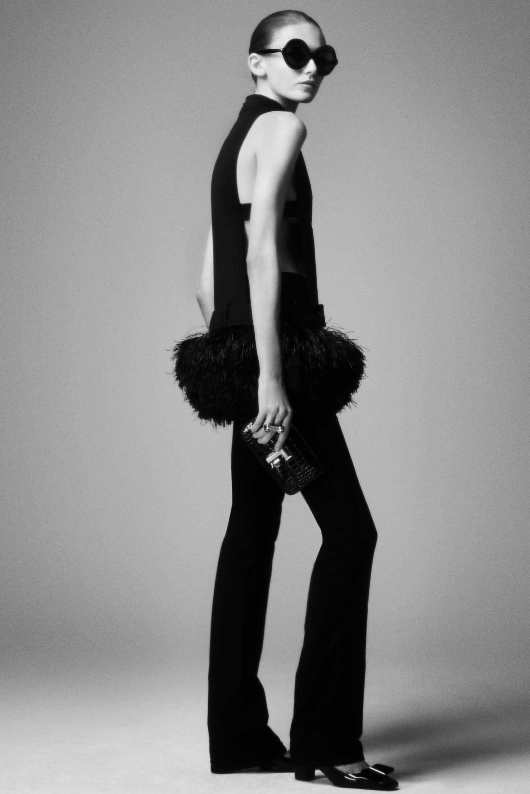 black fitted top and pants
