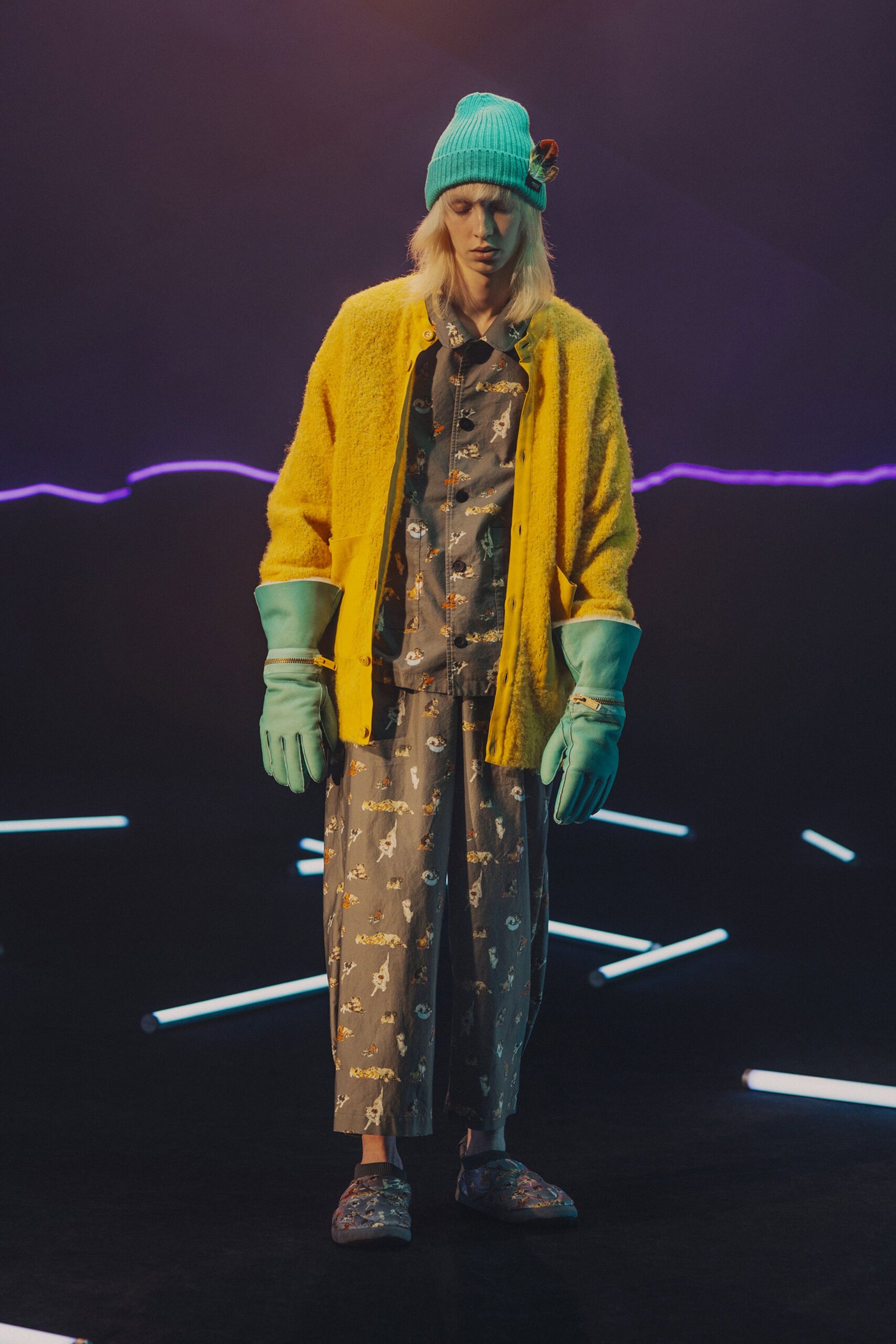 yellow wool relaxed textured cardigan
