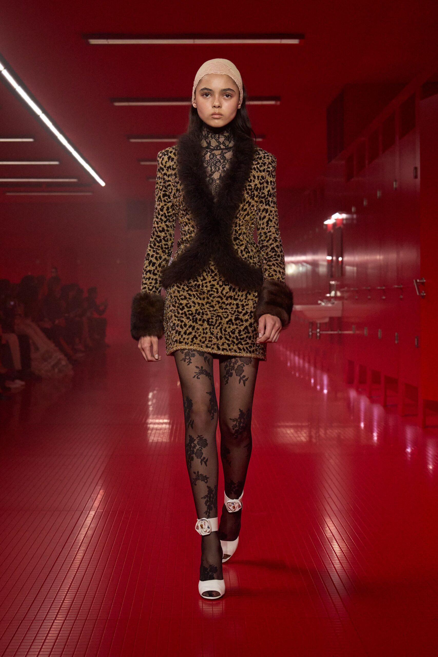 brown fur long-sleeve collared fitted animal-print buttoned blazer