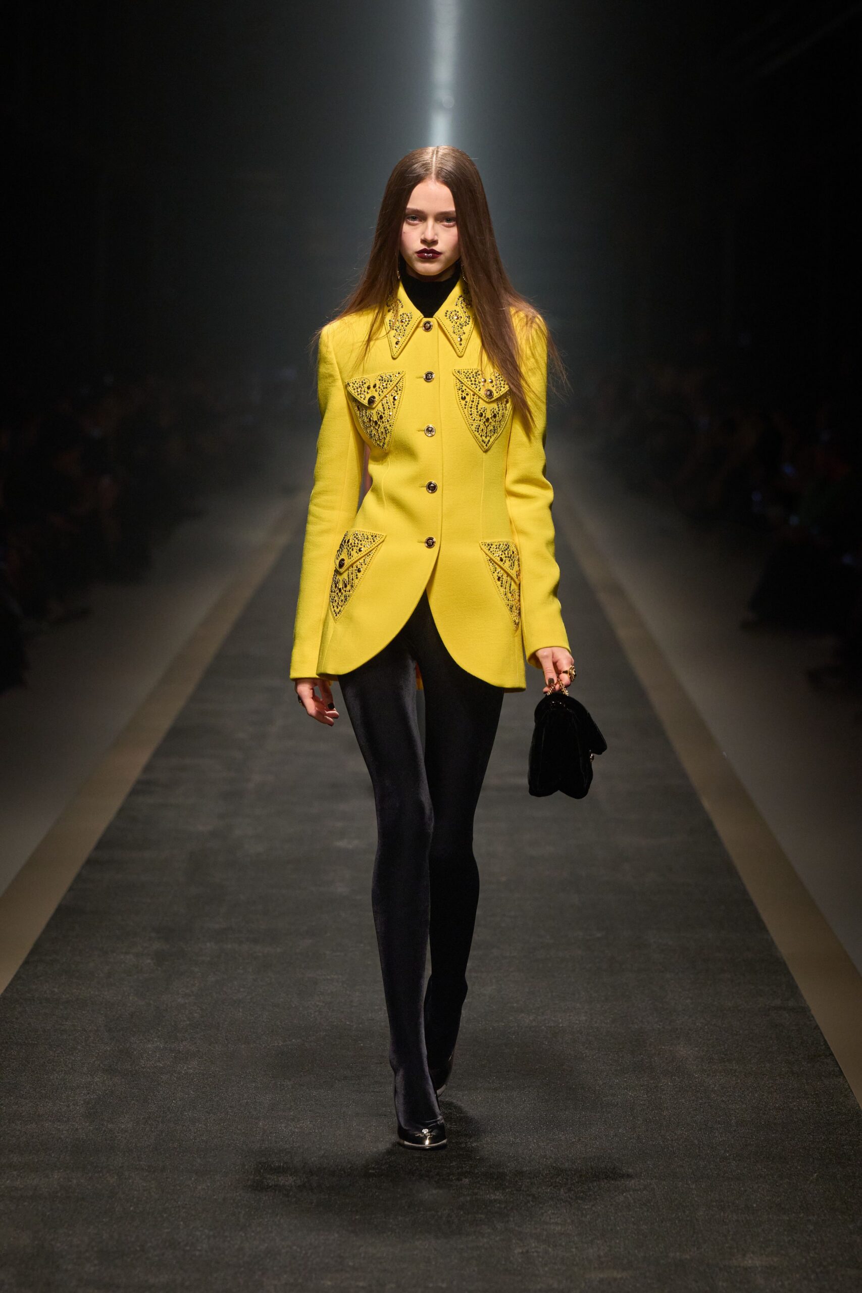 yellow embroidered blazer with leggings
