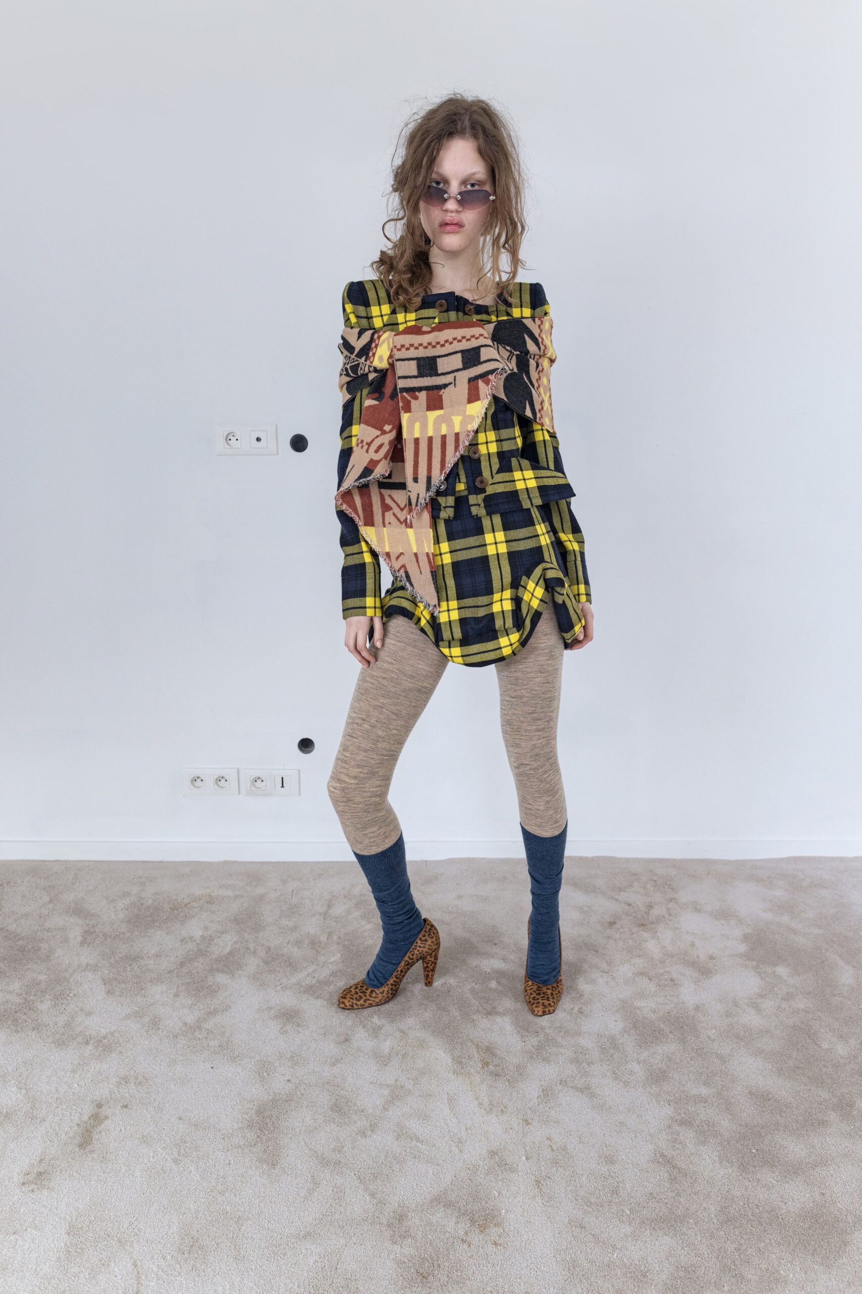 yellow cotton long-sleeve collared relaxed printed layered shirt