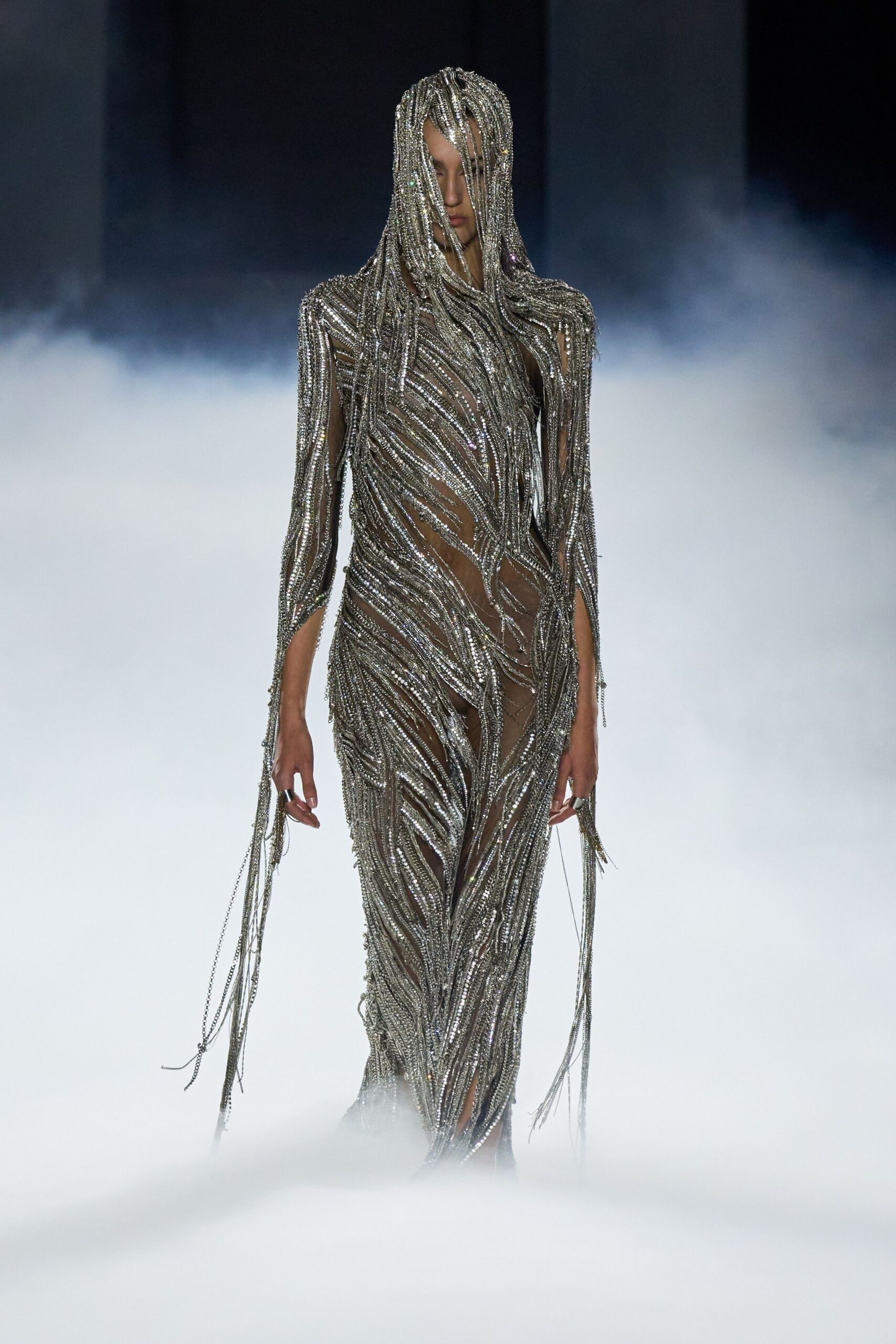 silver metallic fitted gown