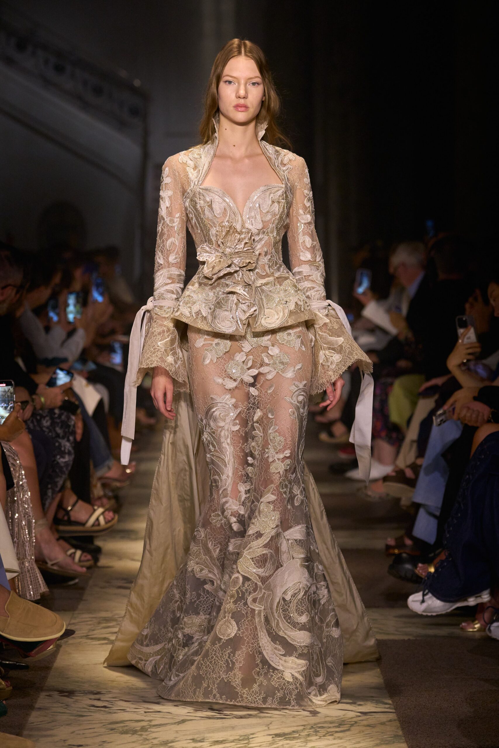 beige gold embroidered maxi gown