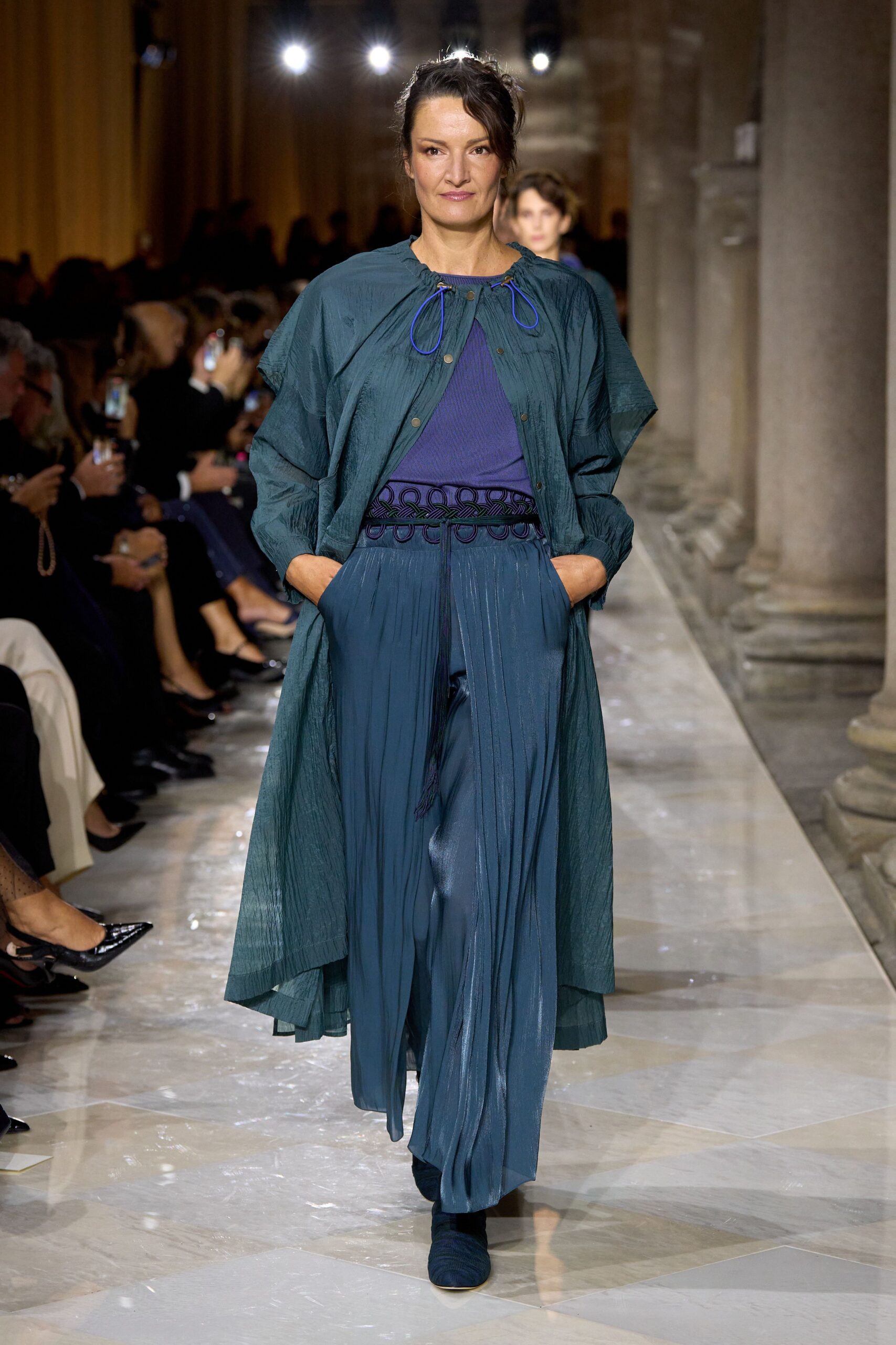 teal silk relaxed pleated flowing pants