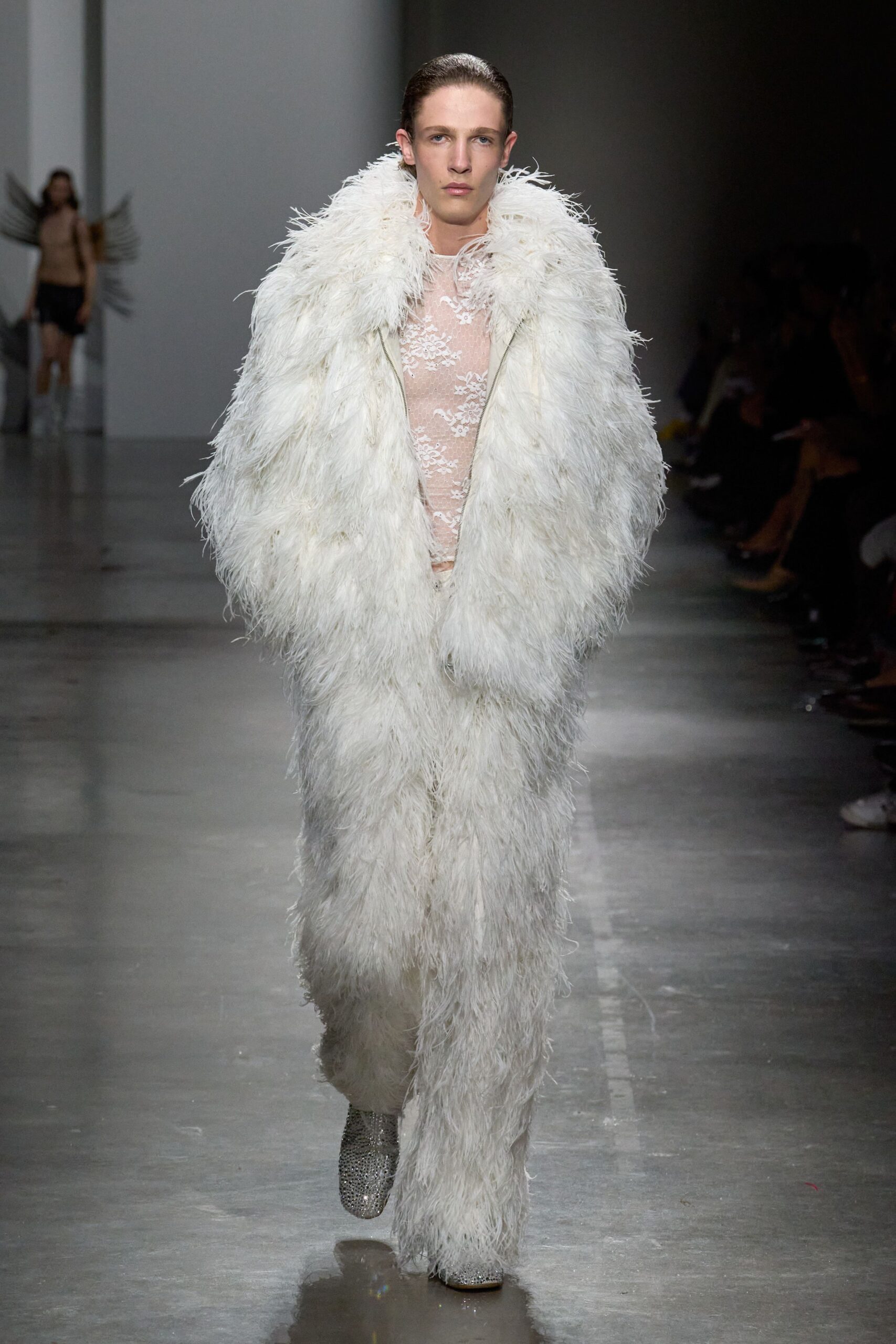 white fur oversized coat