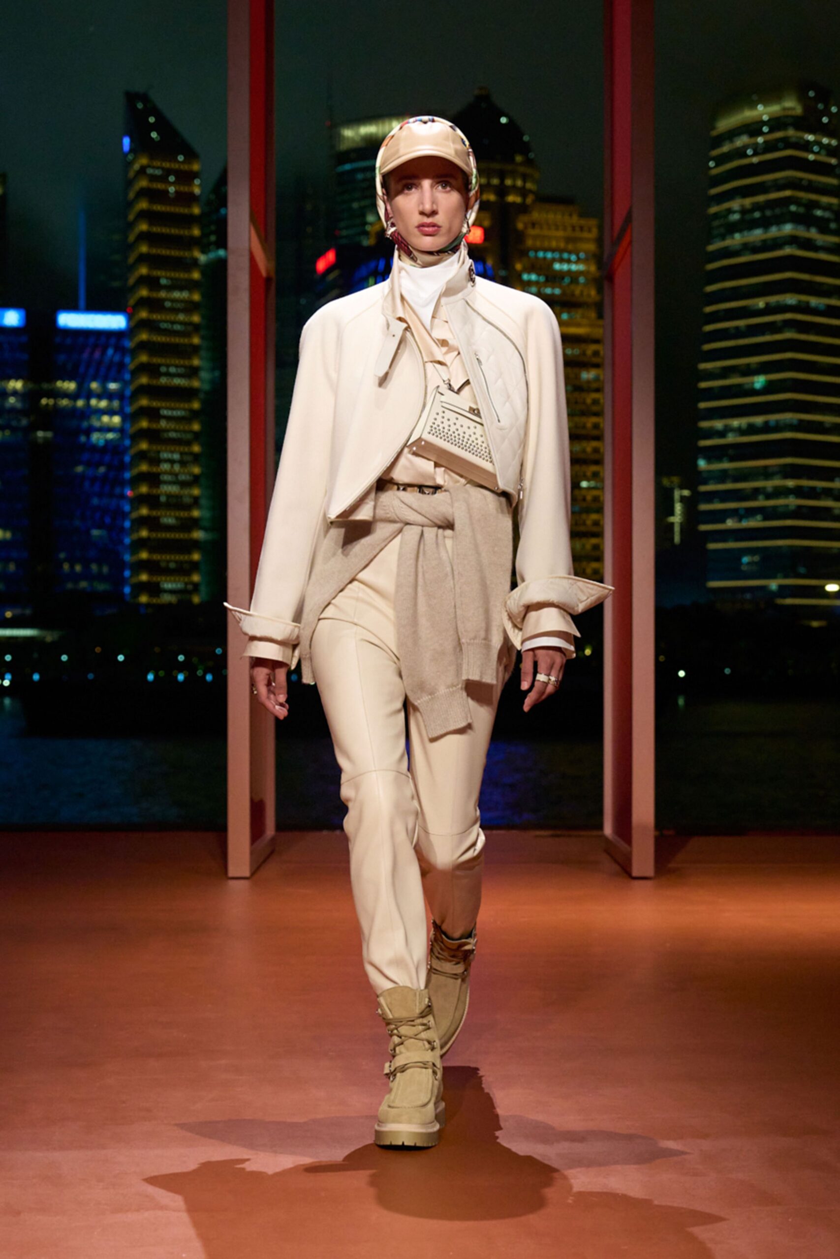white cotton long-sleeve collared structured zippered jacket