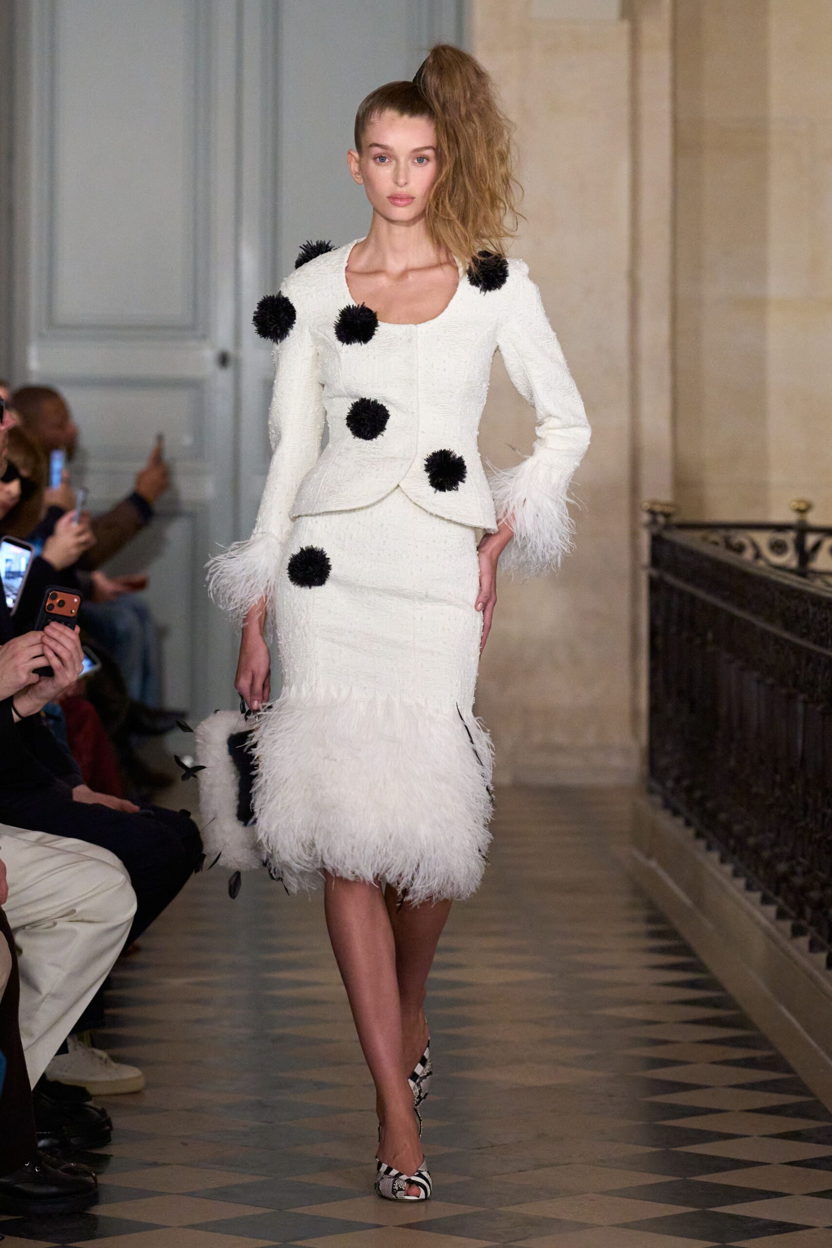 white tailored blazer with fringed skirt