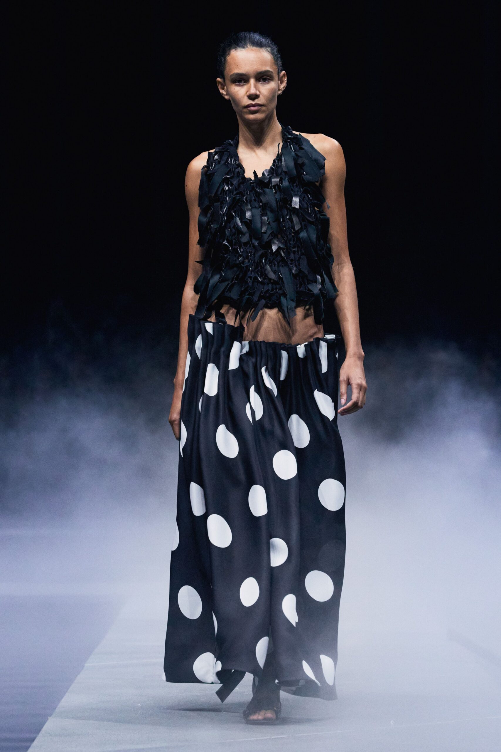 black silk relaxed flared polka-dot maxi skirt