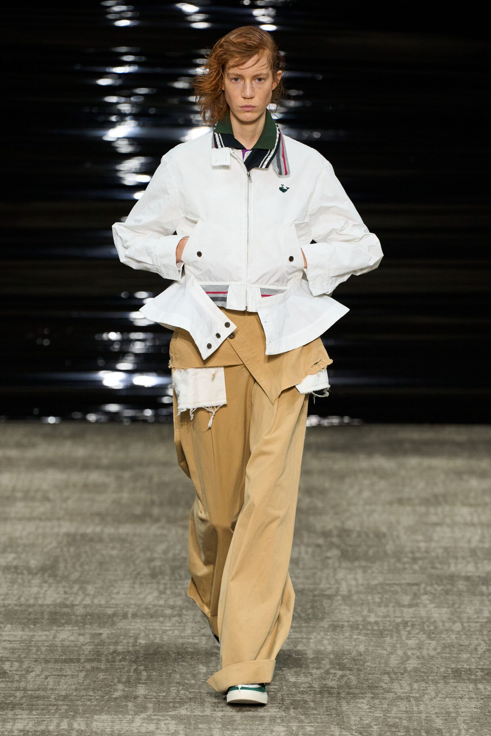 white relaxed jacket beige cargo pants