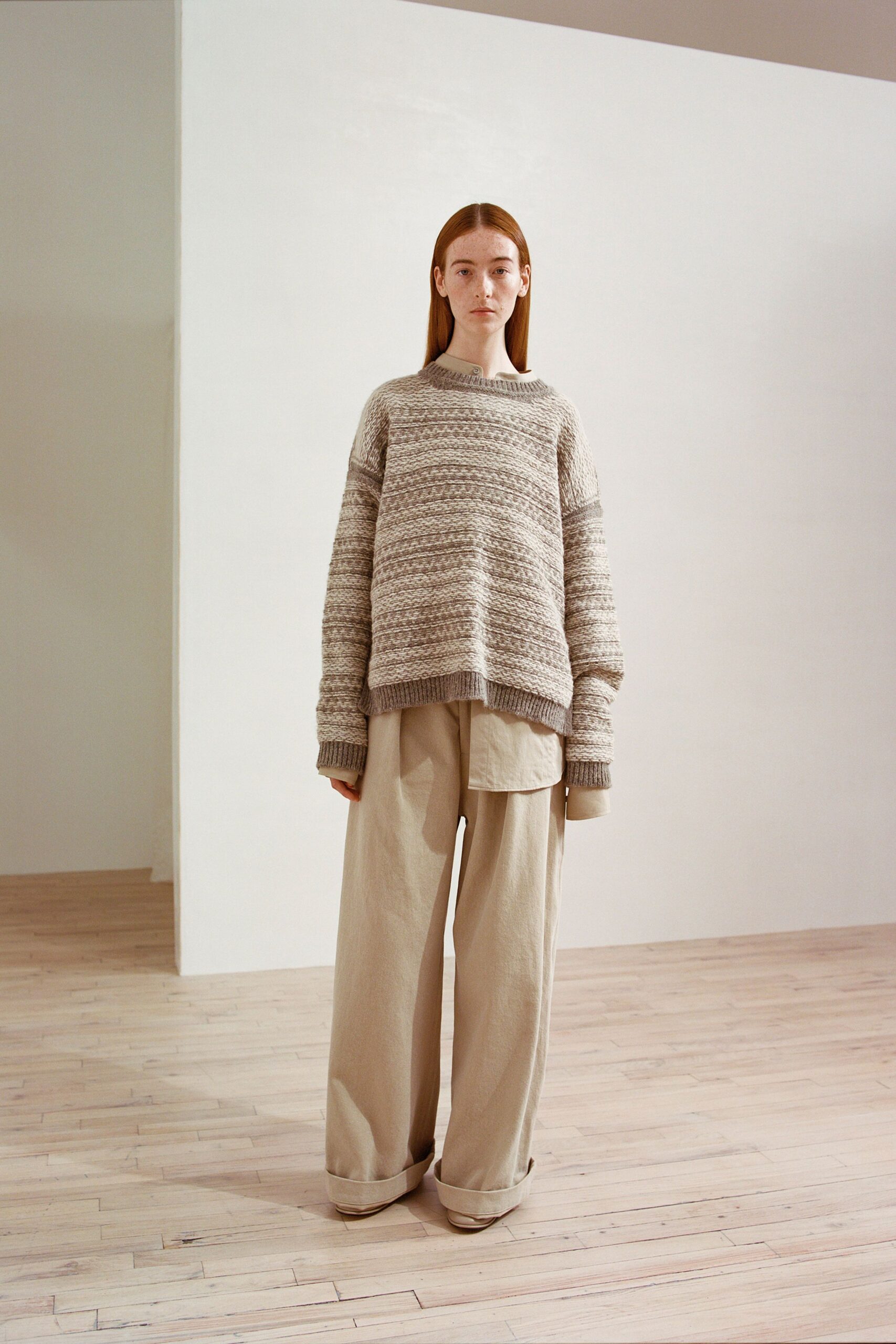 beige relaxed sweater and pants