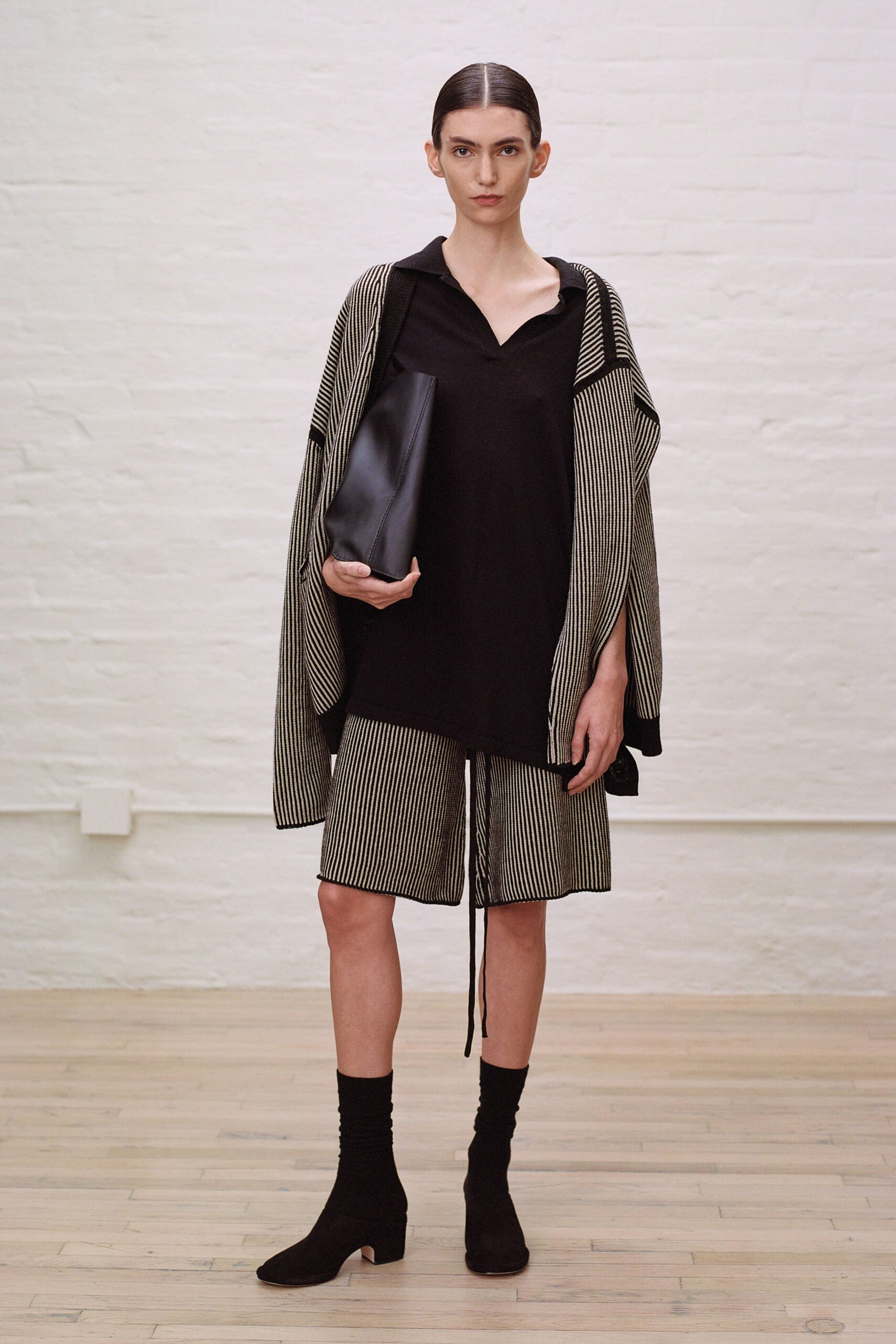black cotton oversized striped cape