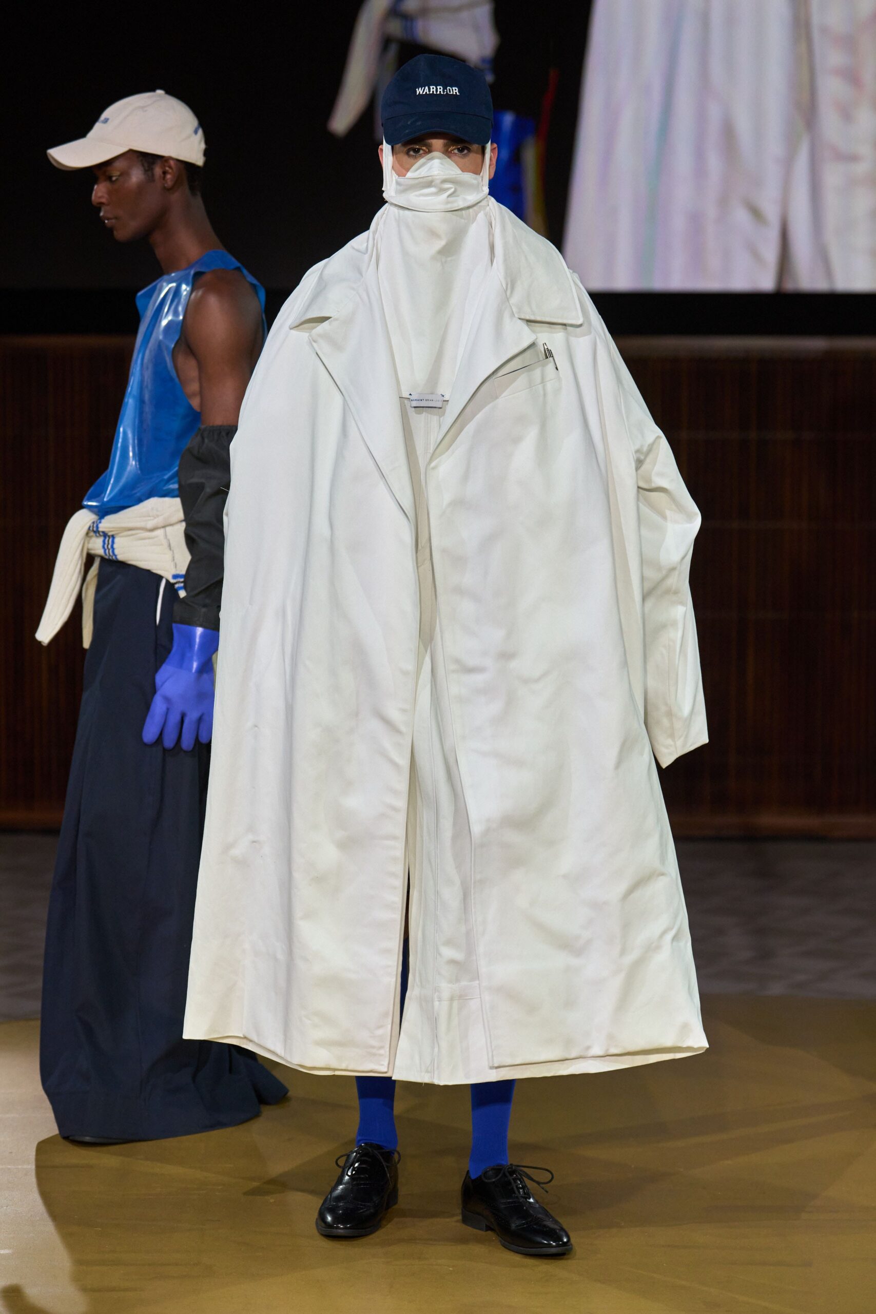 white cotton long-sleeve collared oversized layered maxi coat