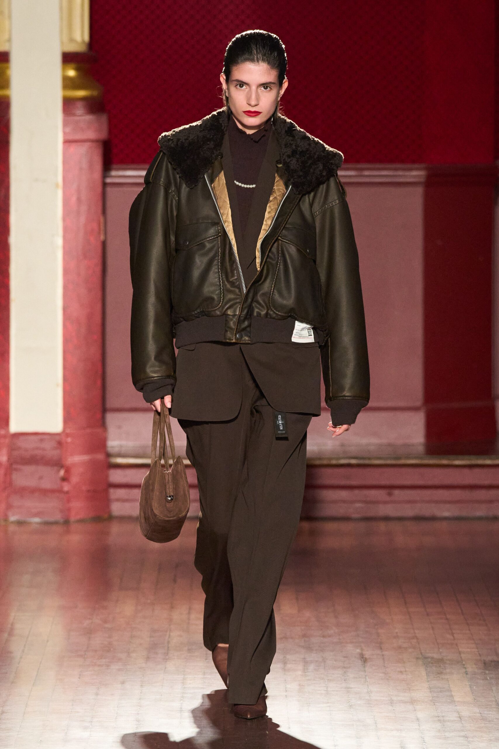 brown oversized leather jacket