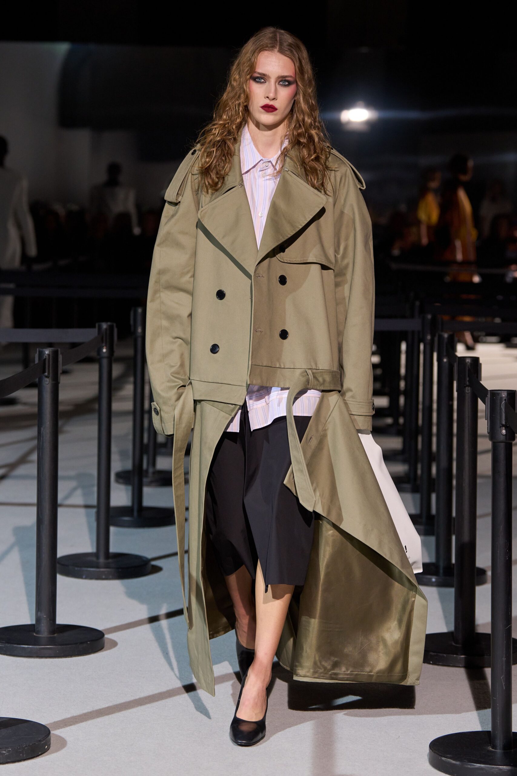 beige cotton long-sleeve collared oversized belted trench