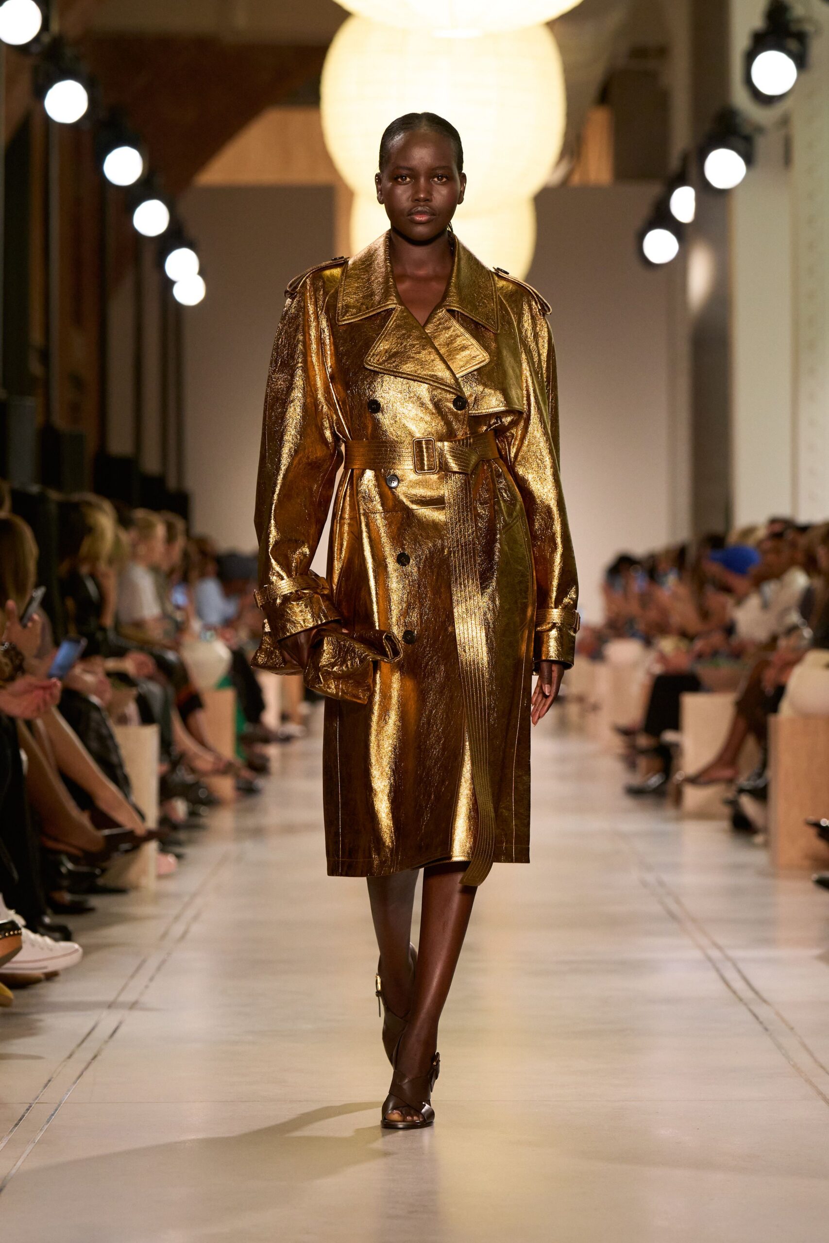 gold metallic relaxed trench coat