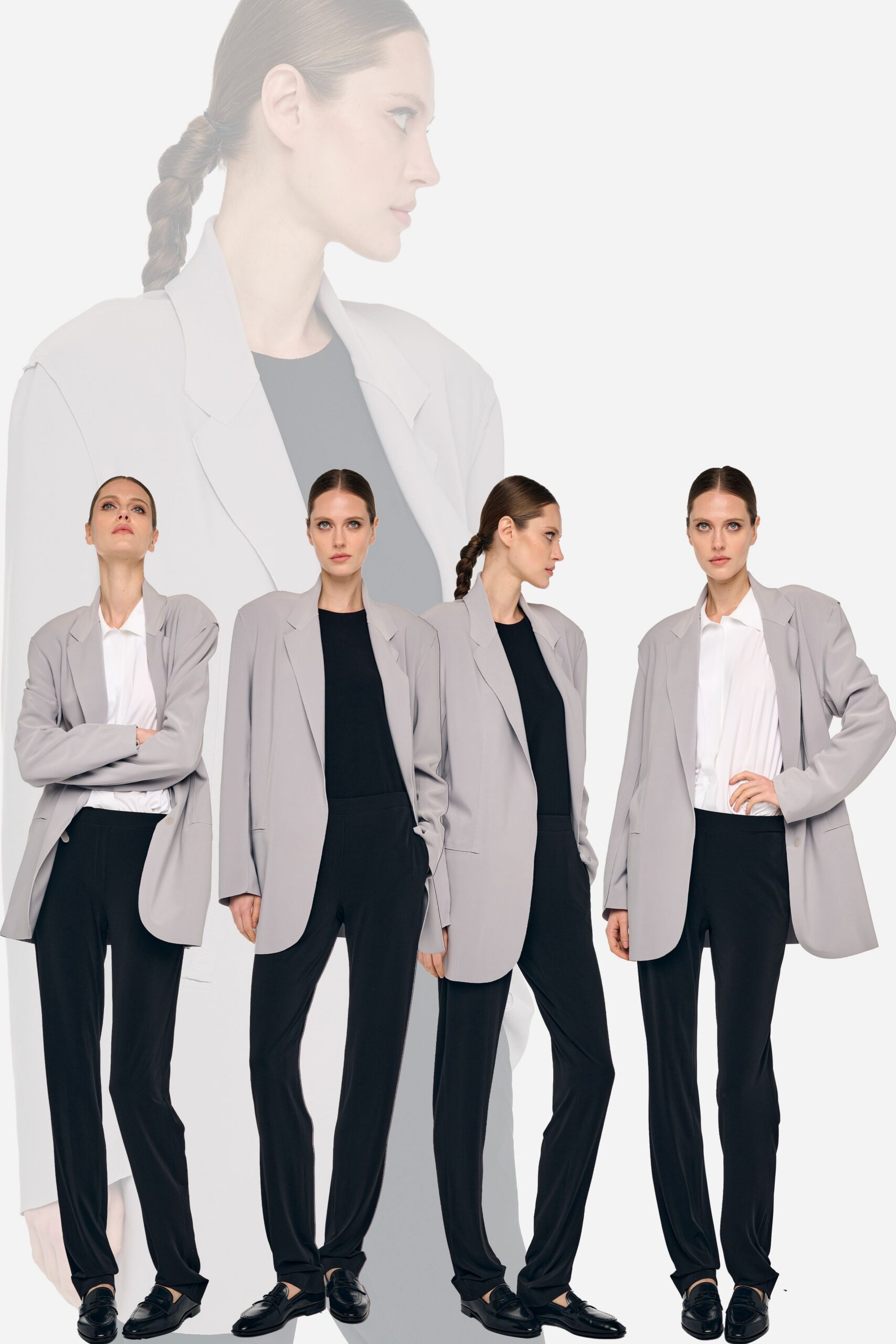 gray oversized blazer with black pants