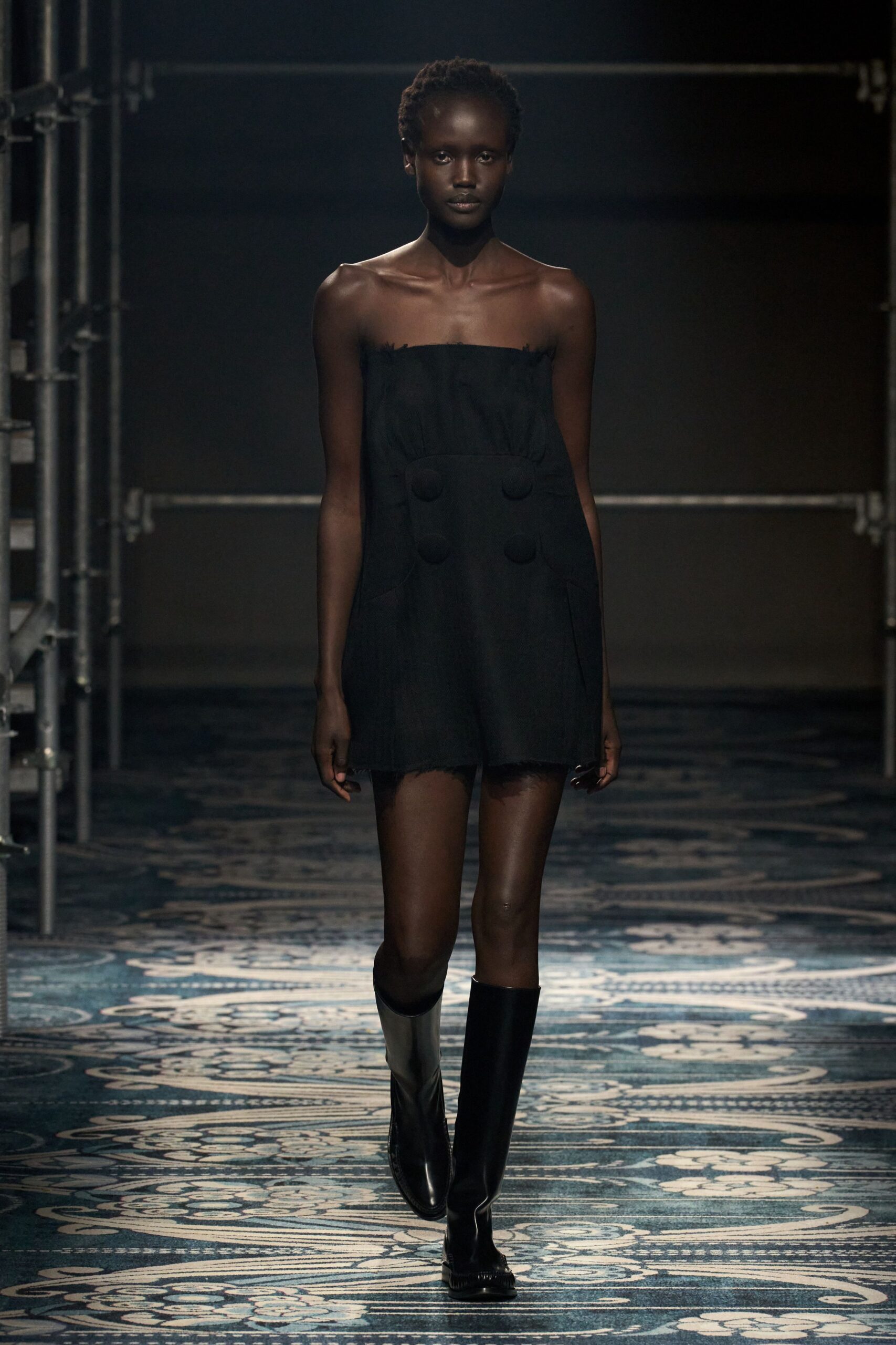 black cotton sleeveless fitted straight-leg buttoned mini mini-dress