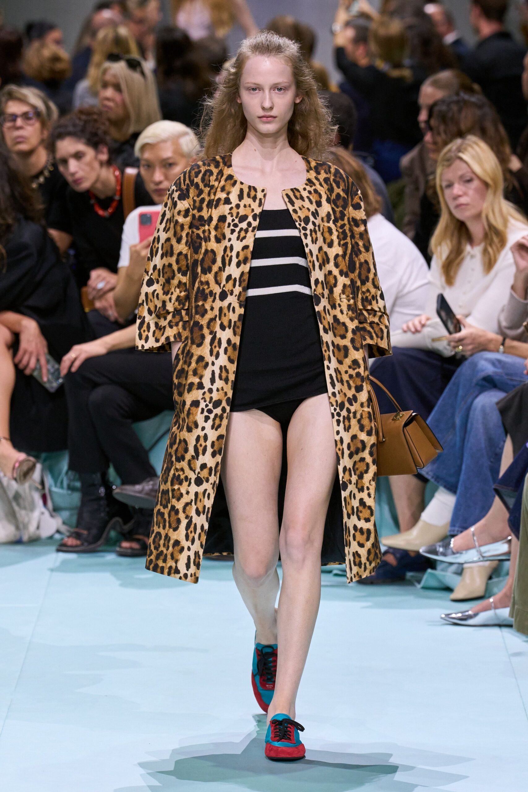 brown cotton long-sleeve relaxed animal-print coat
