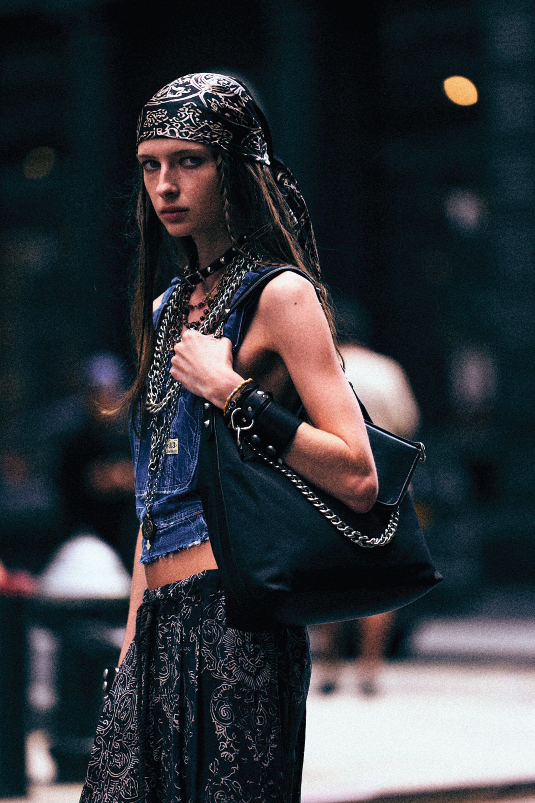 blue denim sleeveless fitted layered cropped top