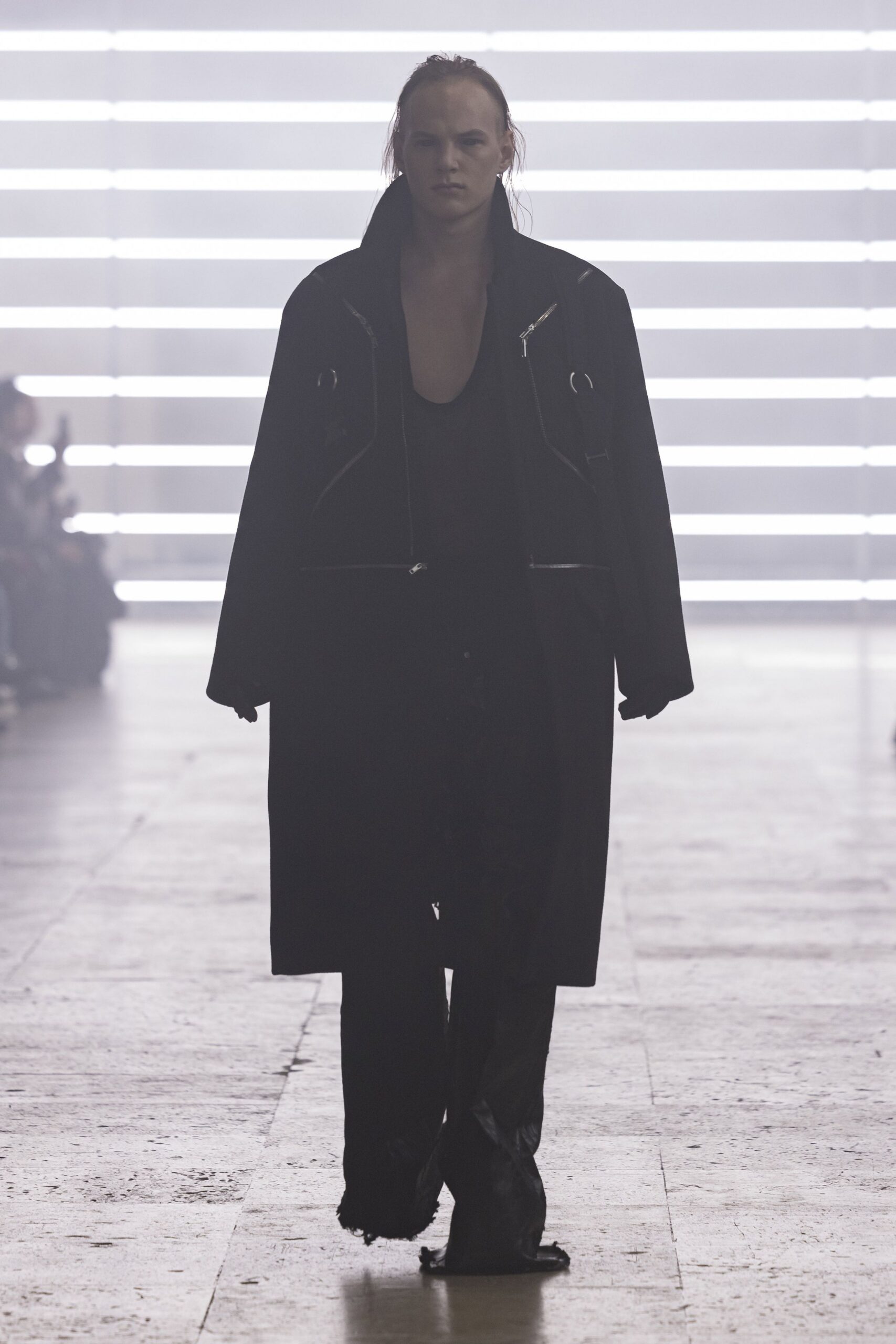 black coat and fitted top