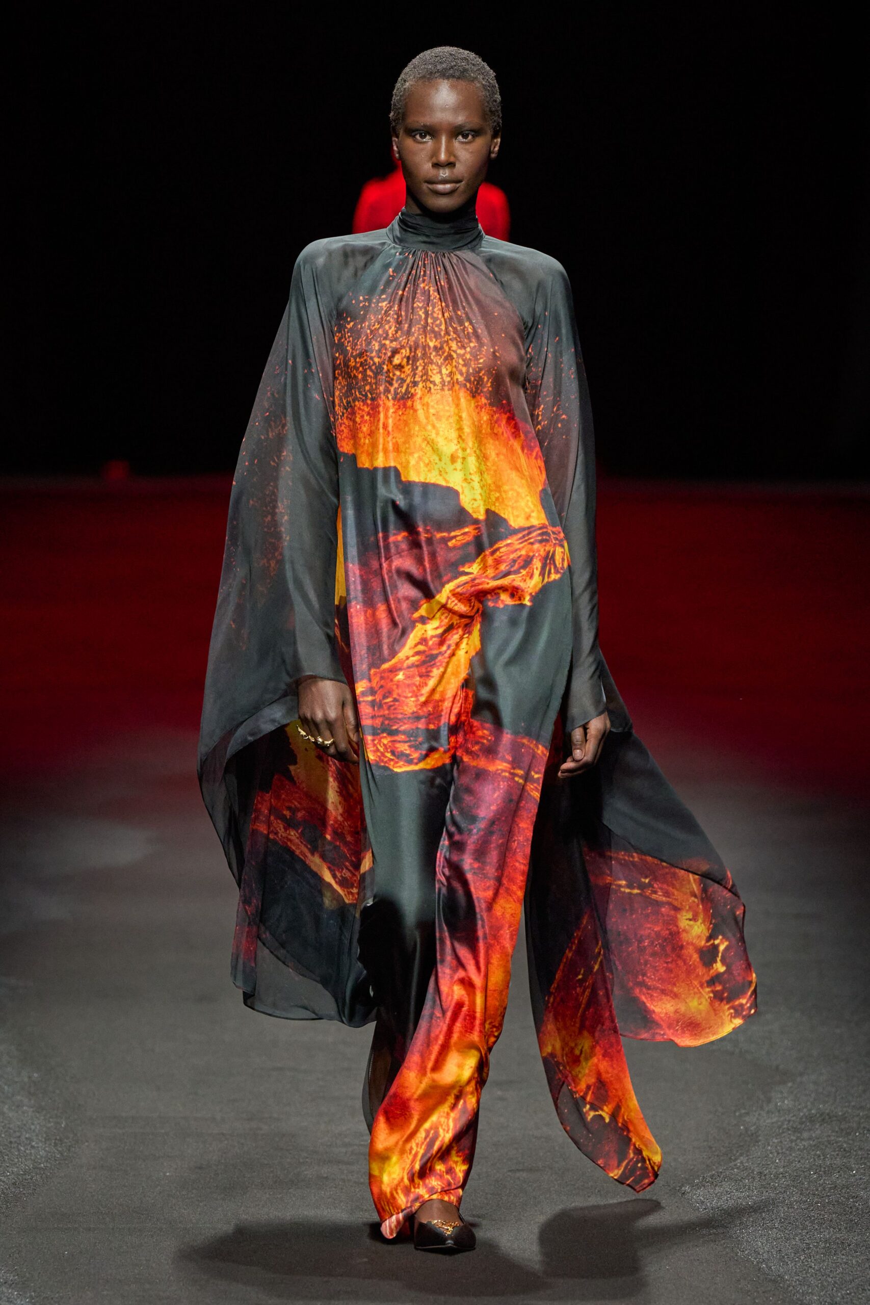 black orange printed maxi dress