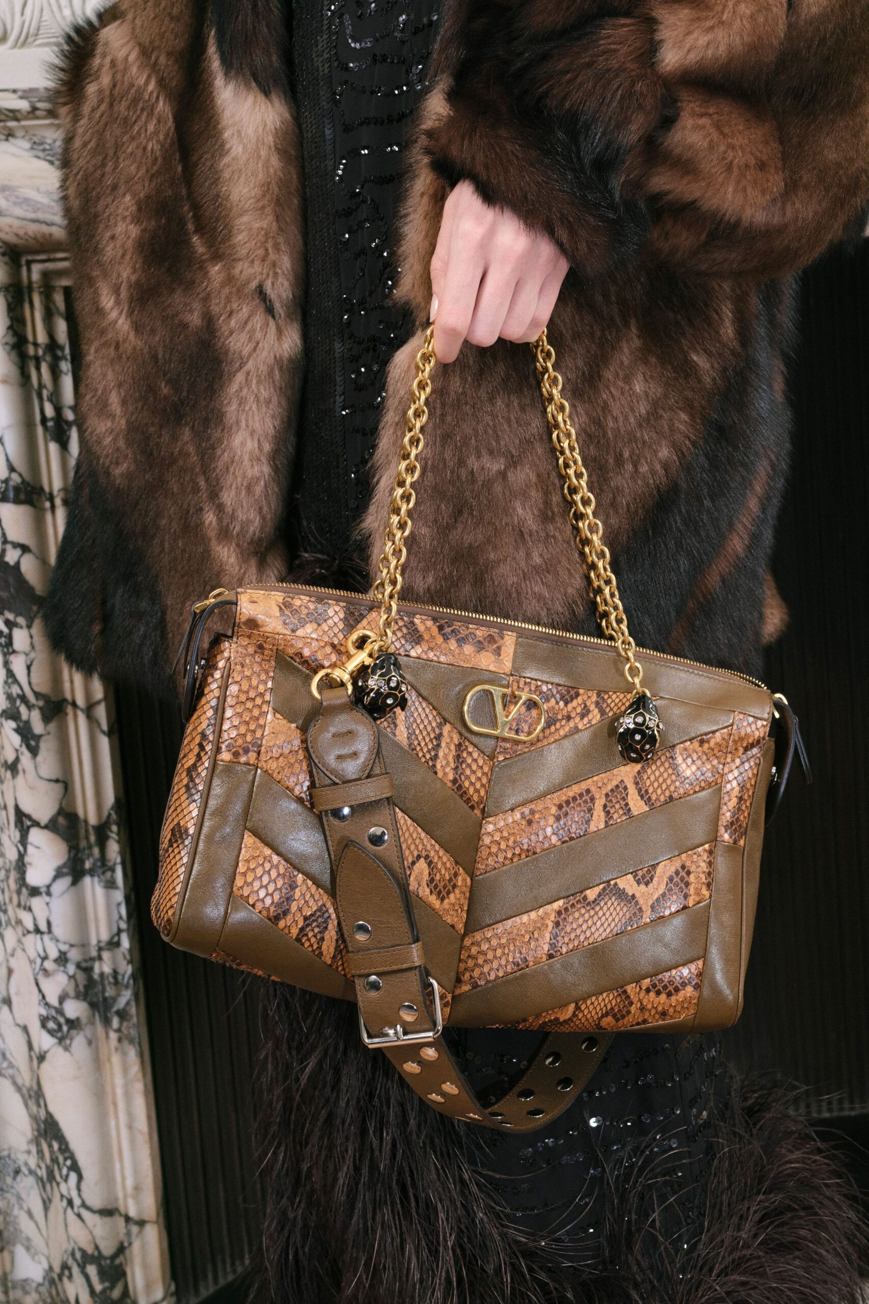 brown leather embellished bag