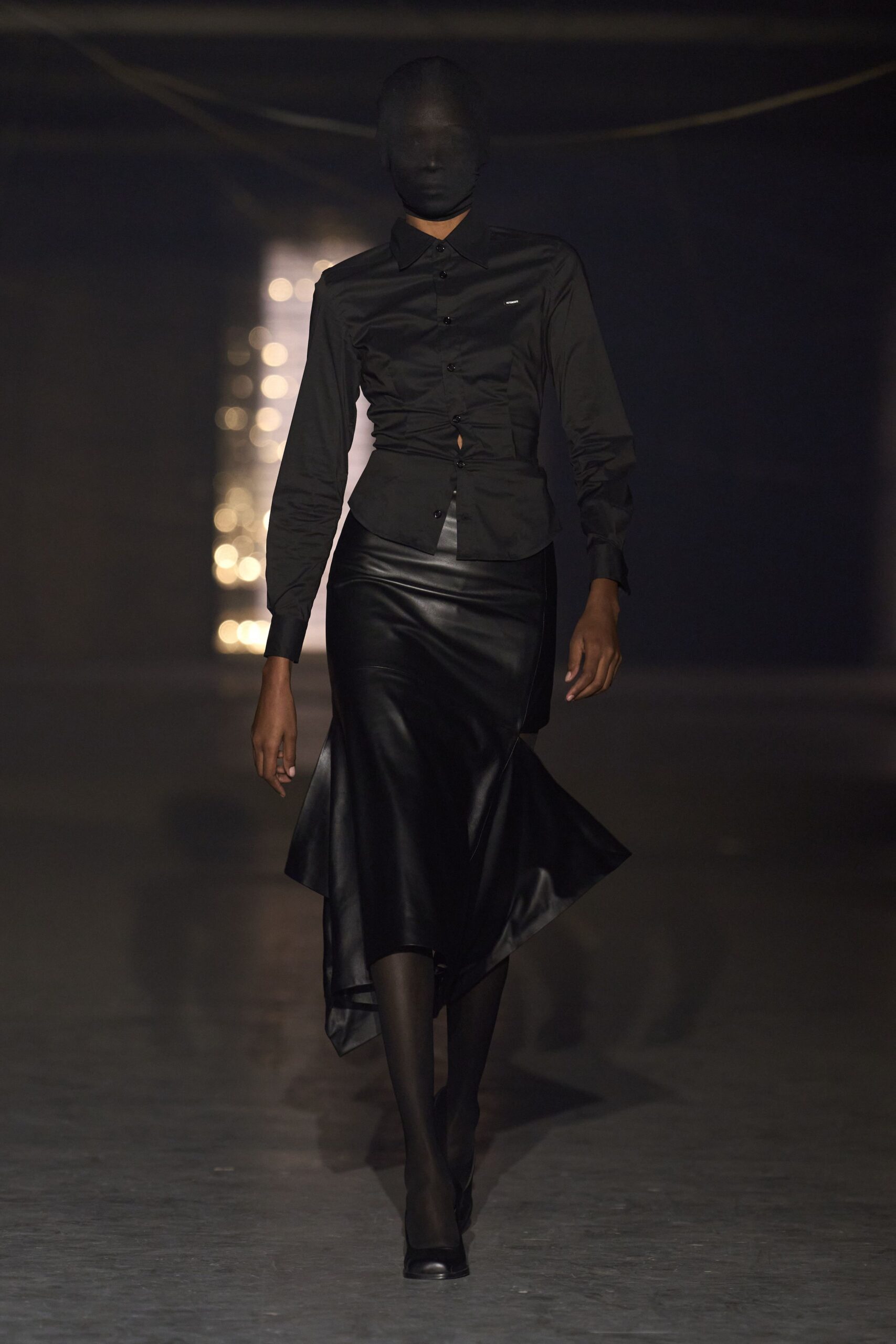 black fitted shirt and skirt