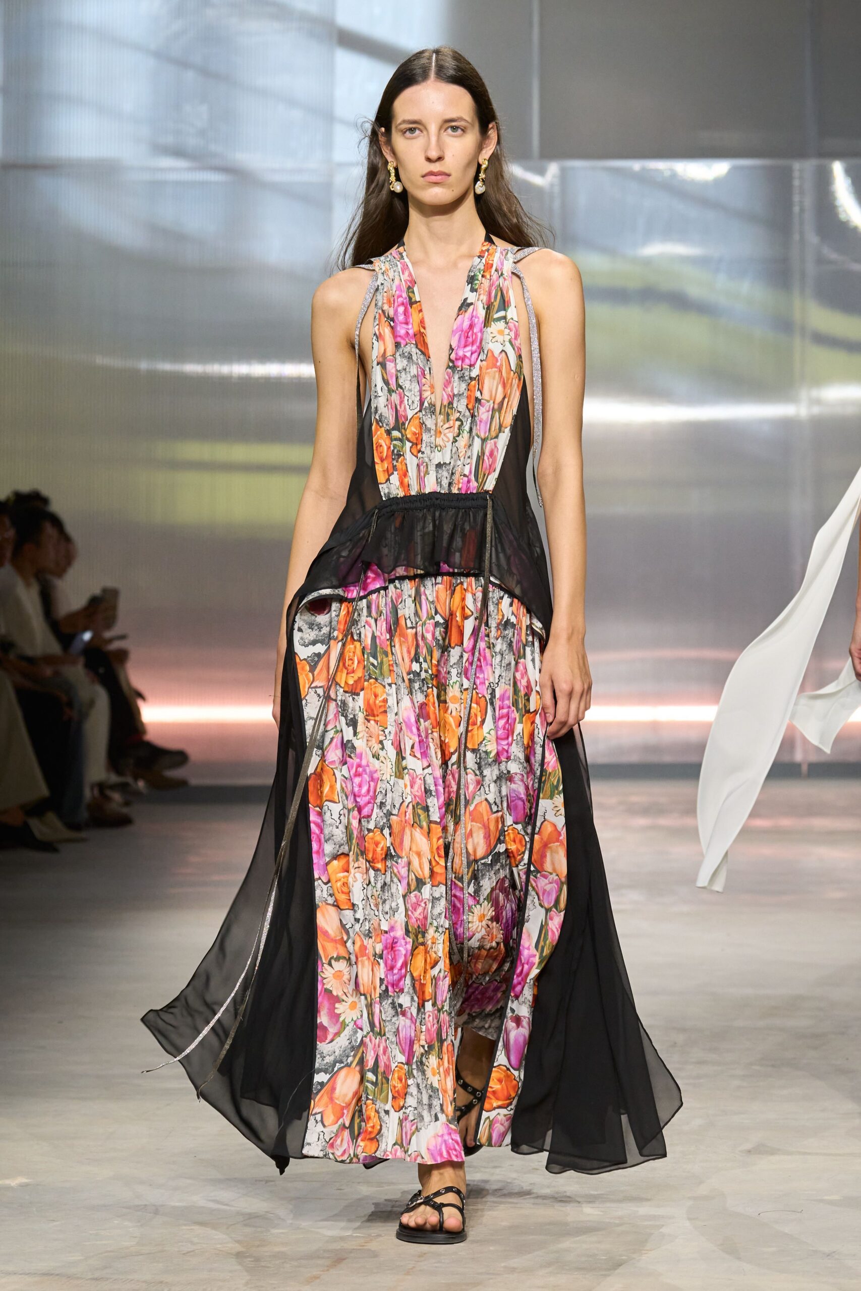 black floral maxi dress with sandals