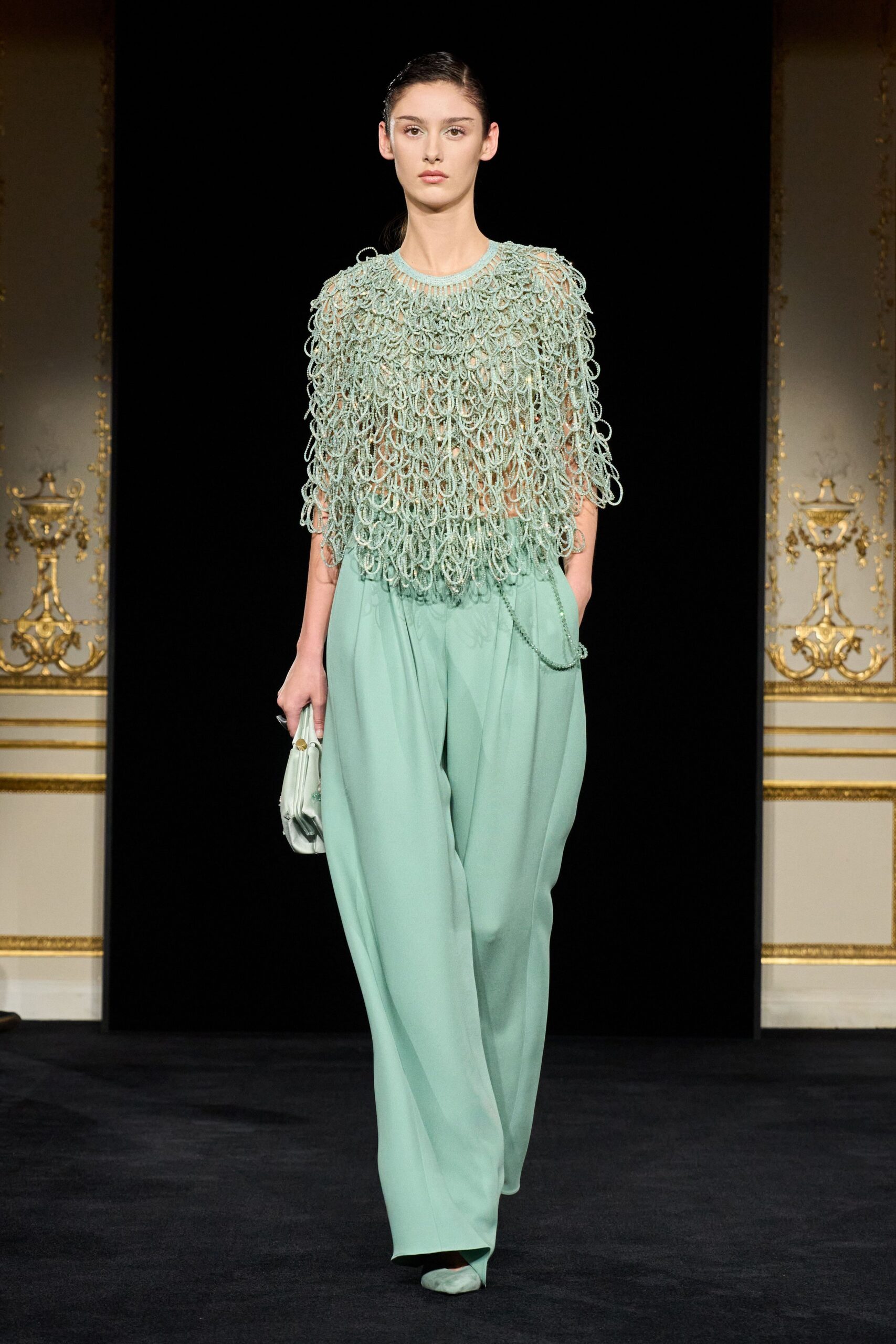 green silk sleeveless relaxed layered fringed top