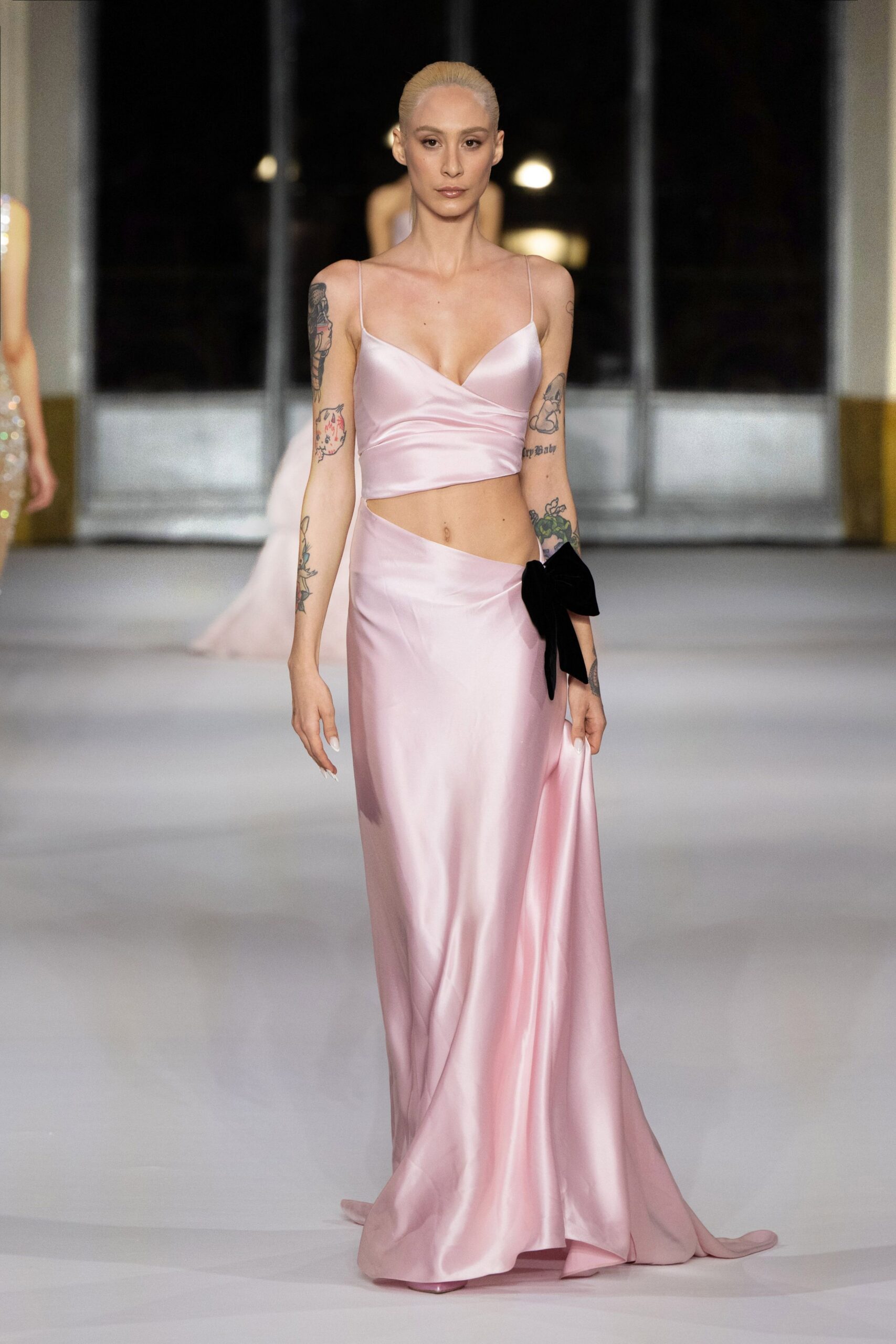 fitted pink silk gown