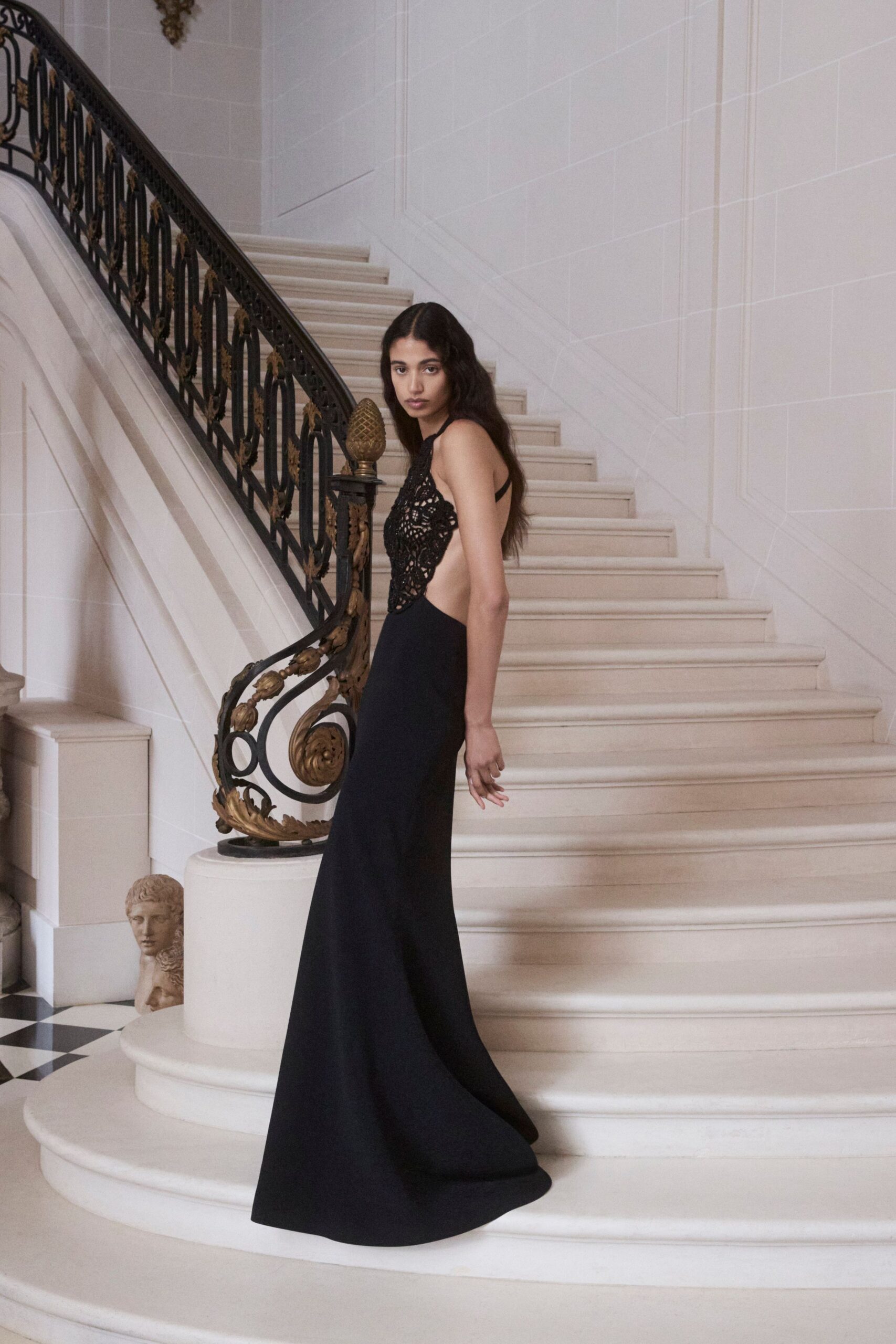 black silk sleeveless gown