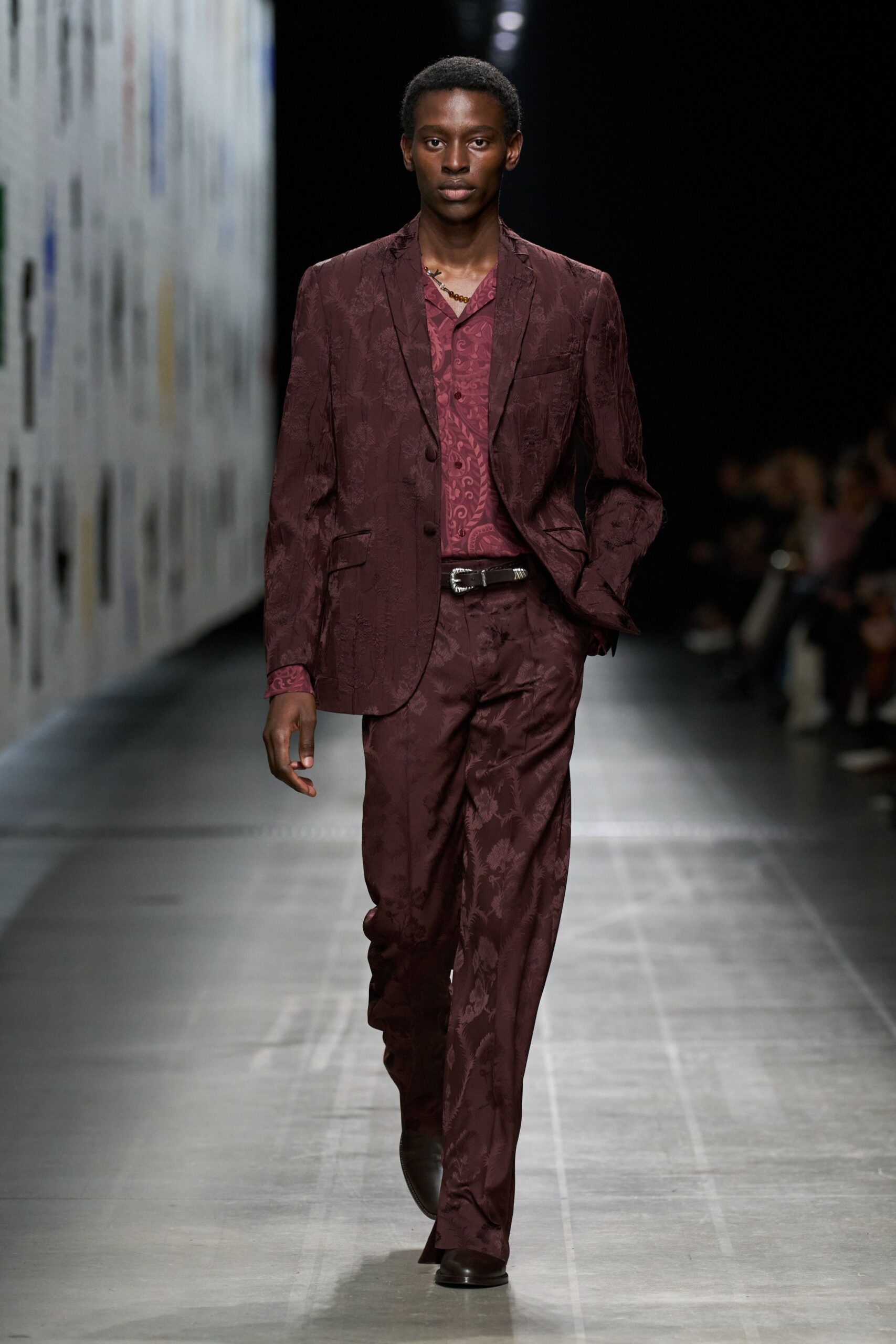 maroon silk long-sleeve collared tailored embroidered suit