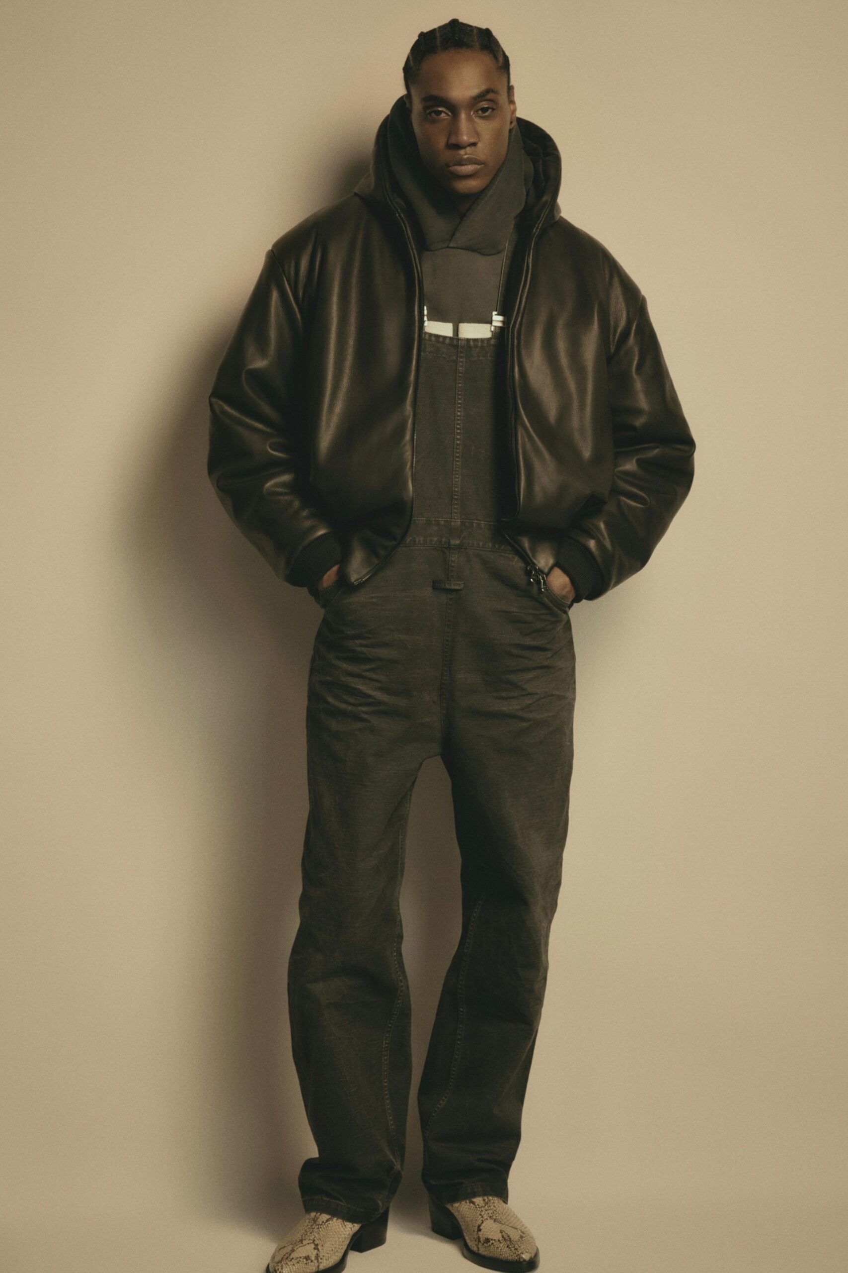 black leather jacket and pants