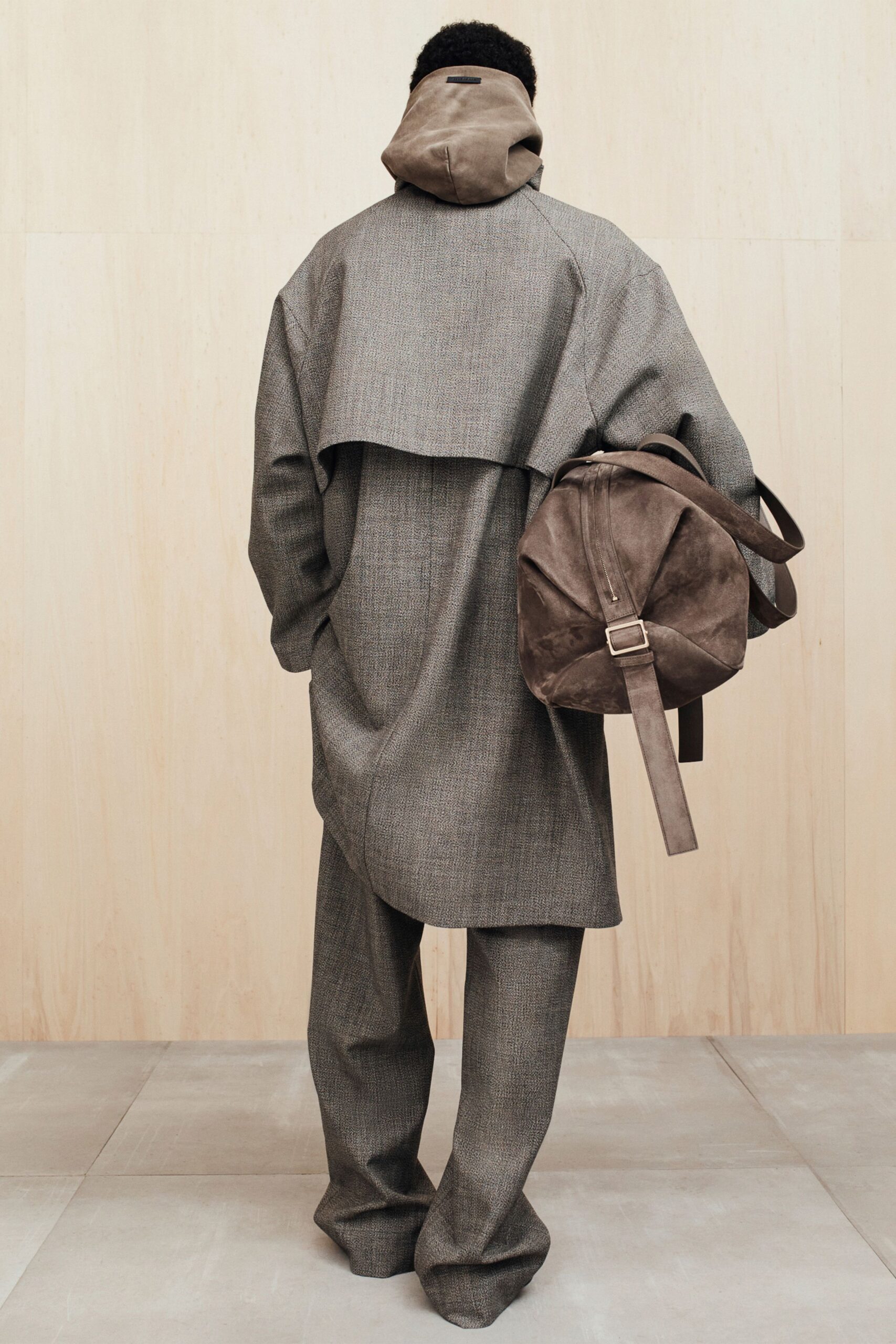 gray wool long-sleeve collared relaxed layered coat
