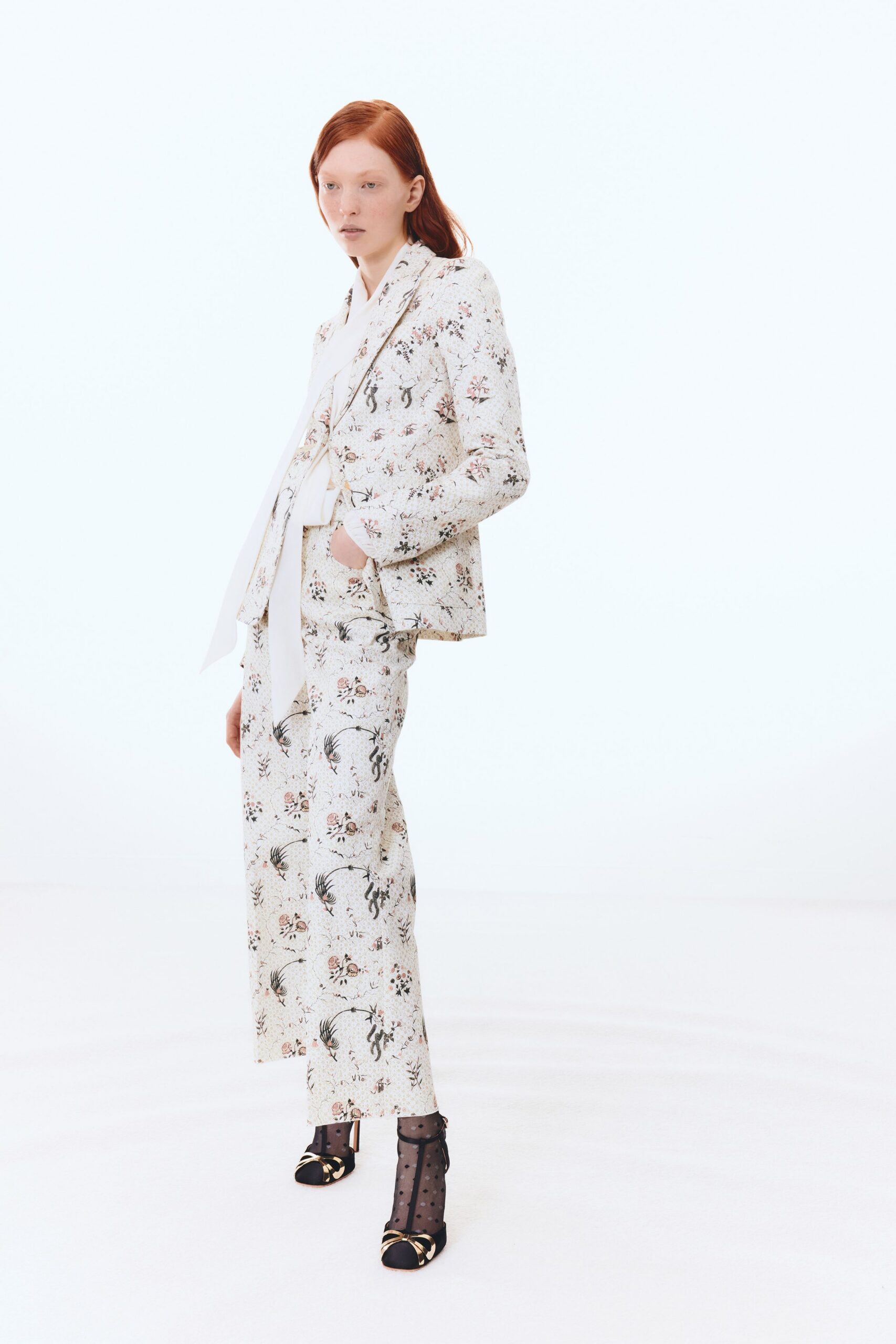 white printed tailored blazer and pants