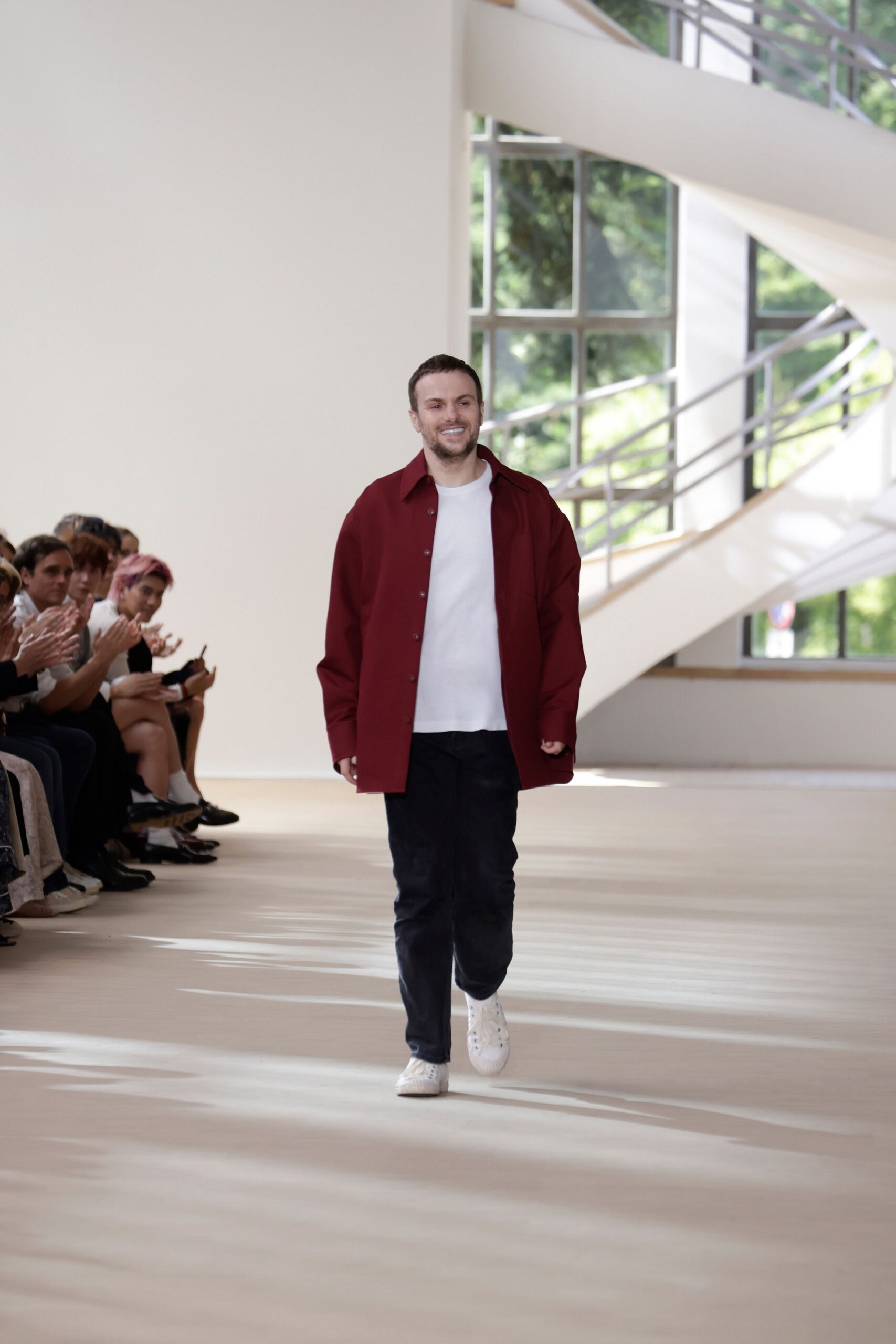 oversized red jacket with white shirt