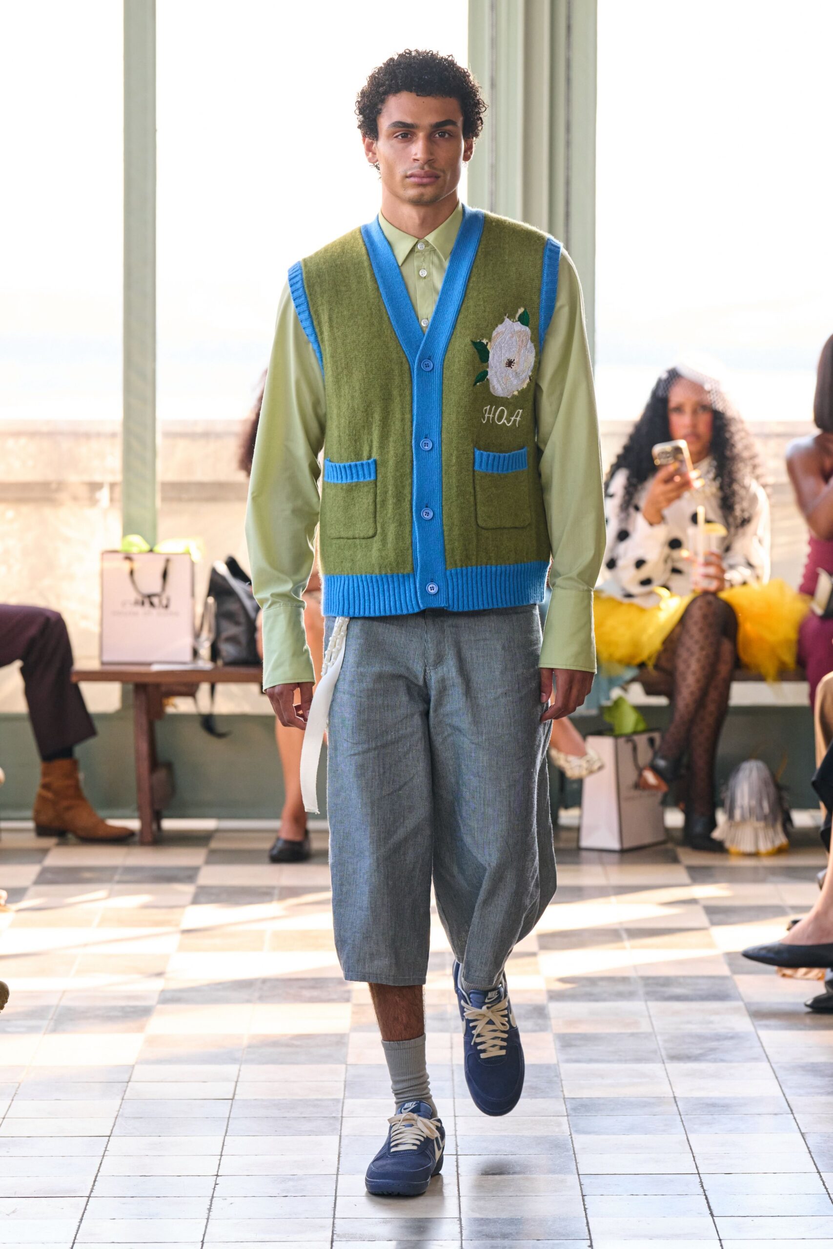 green wool relaxed buttoned vest