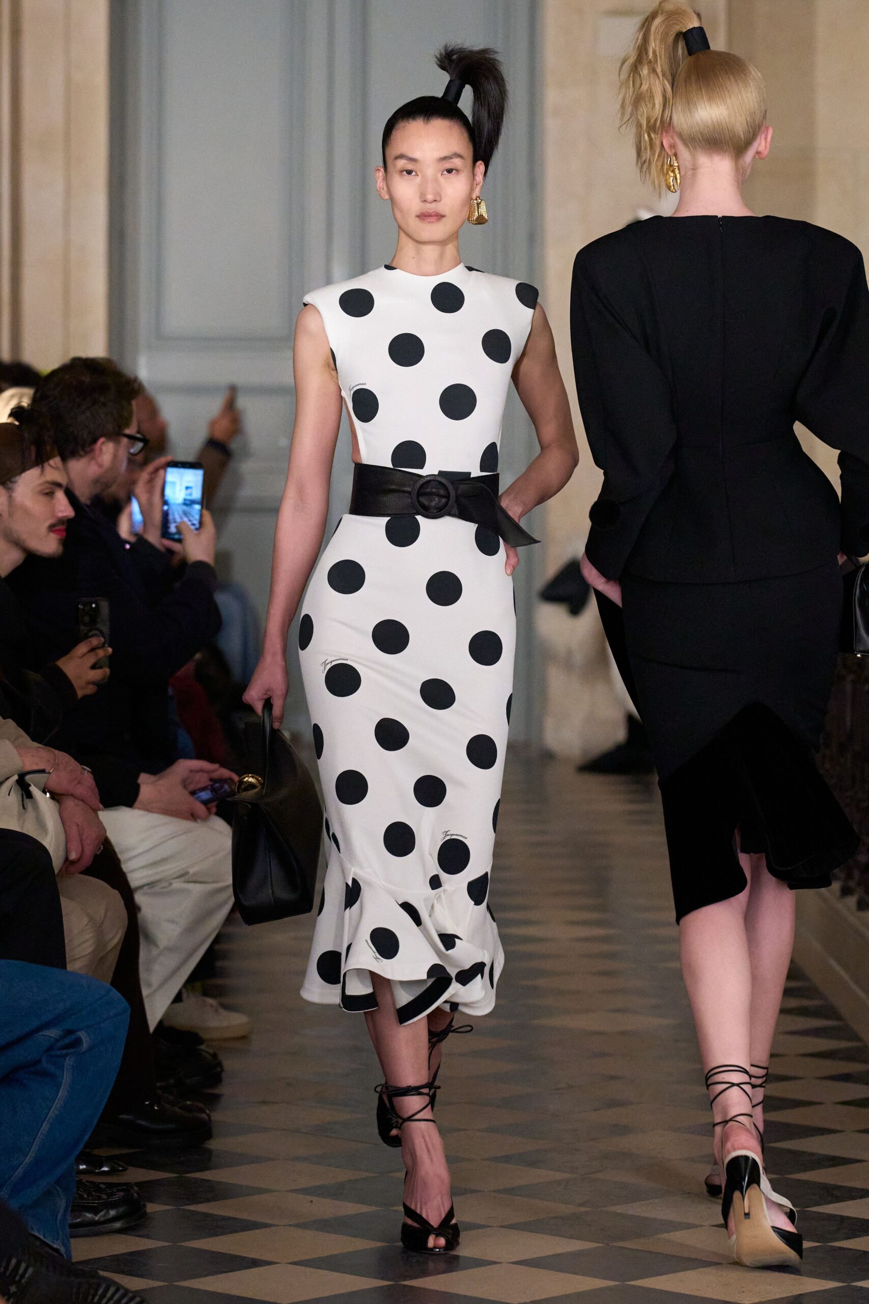 black and white polka dot dress