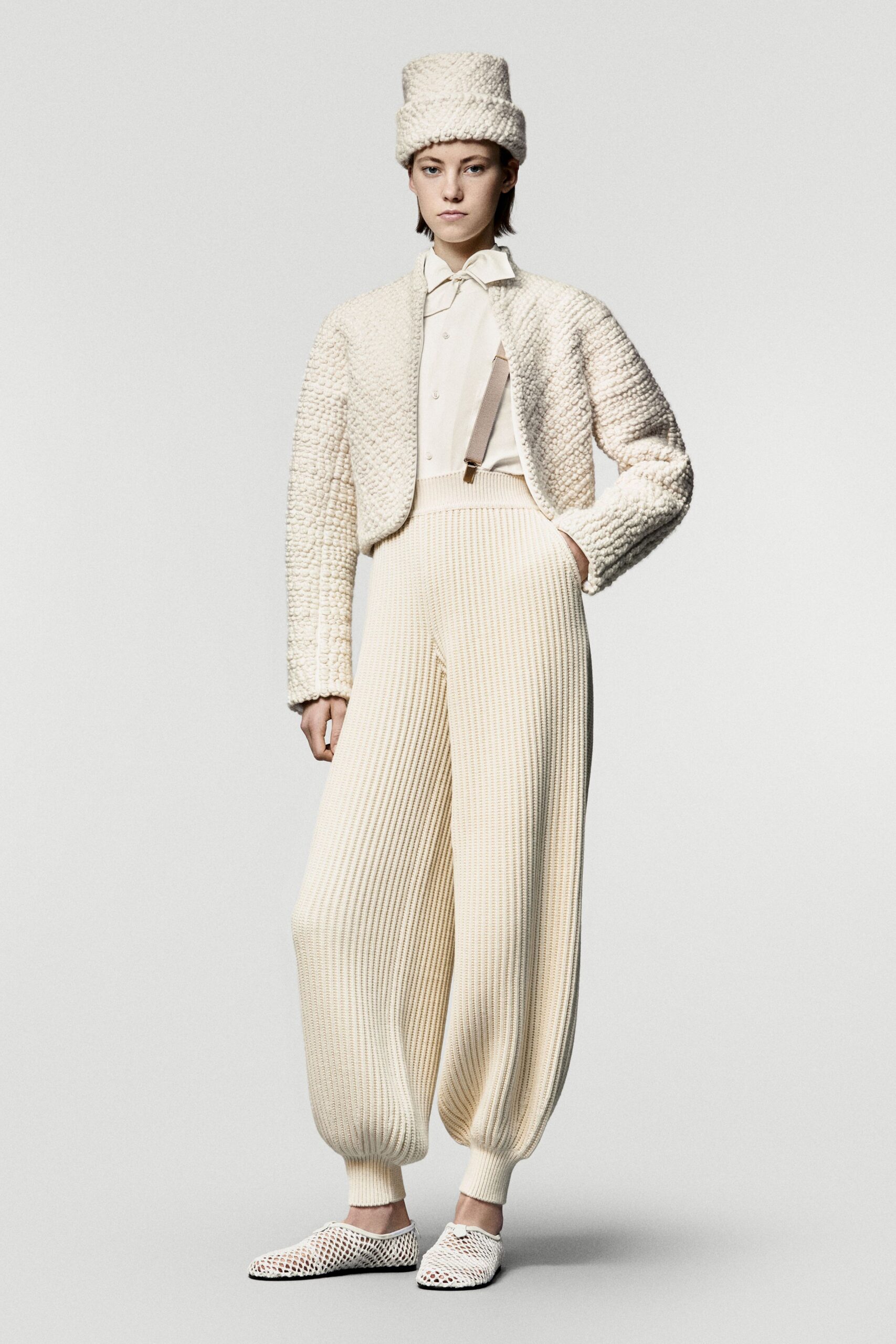 white cotton long-sleeve collared relaxed textured jacket