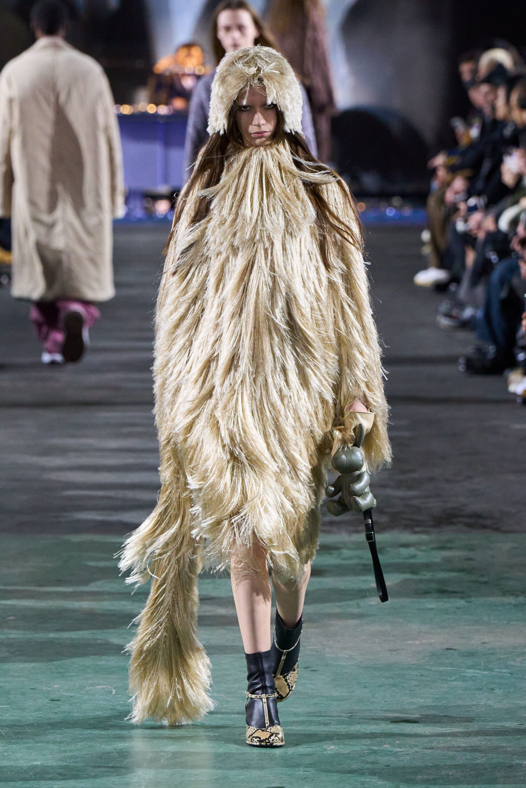 gold fur sleeveless relaxed layered textured cape